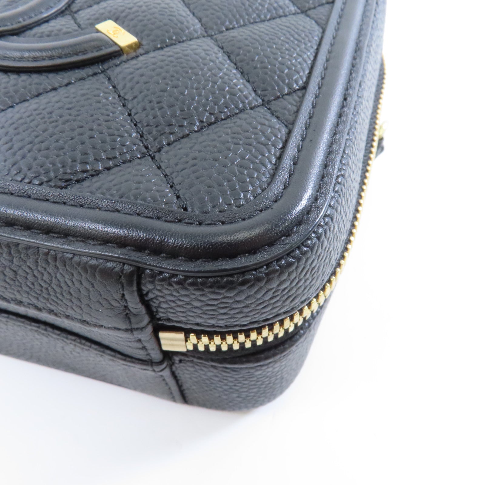 CHANEL 菱格Caviar皮革Vanity Case Small金扣手挽肩背兩用袋黑色