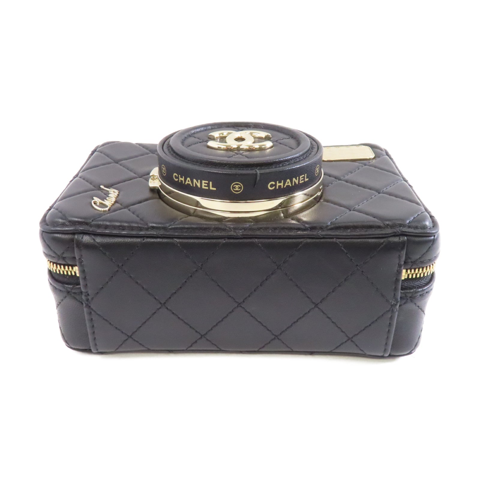 CHANEL 菱格羊皮皮革Camera Bag金扣鏈帶肩背袋黑色– Brand Off