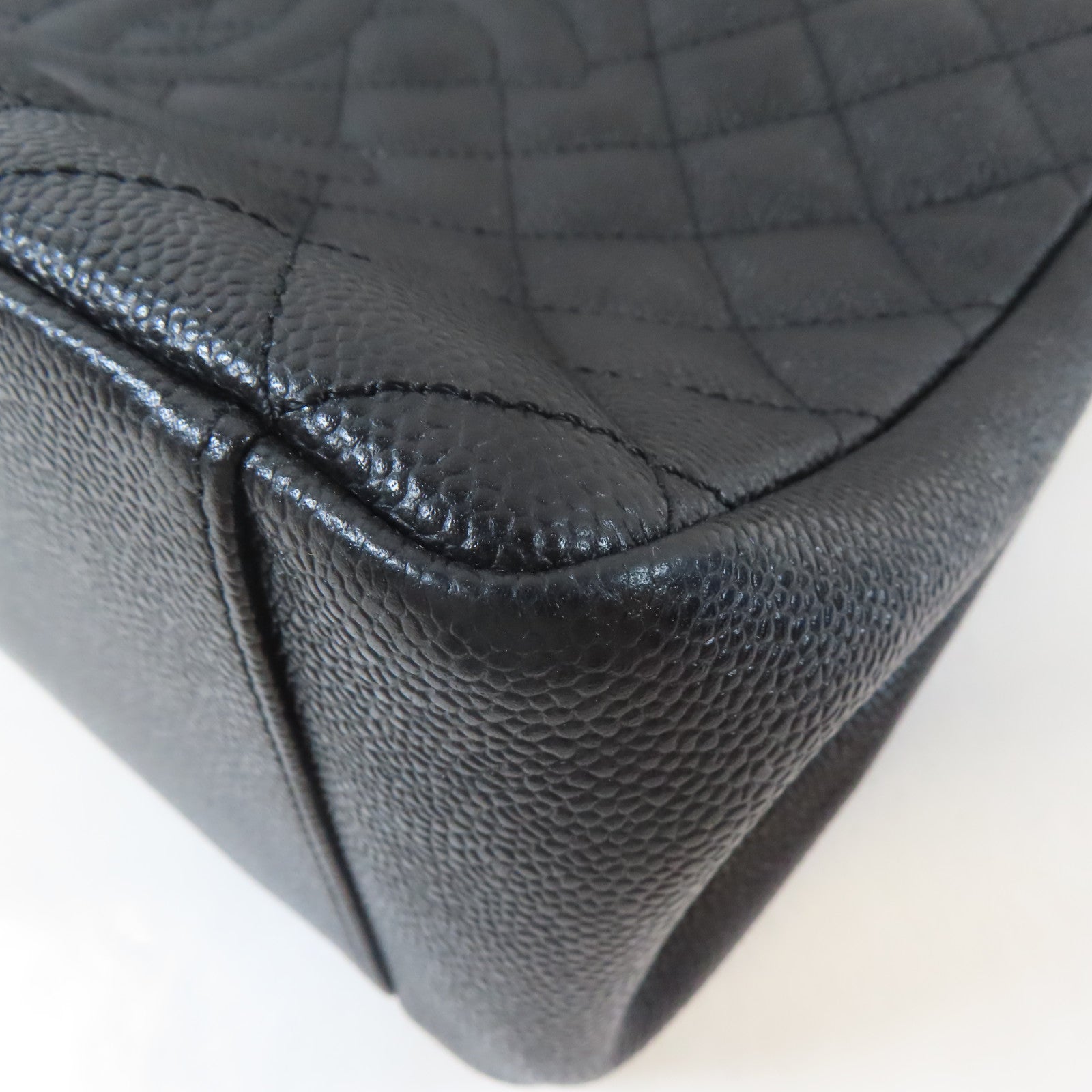 CHANEL 菱格Caviar皮革Grand Shopping Tote銀扣鏈帶肩背袋黑色