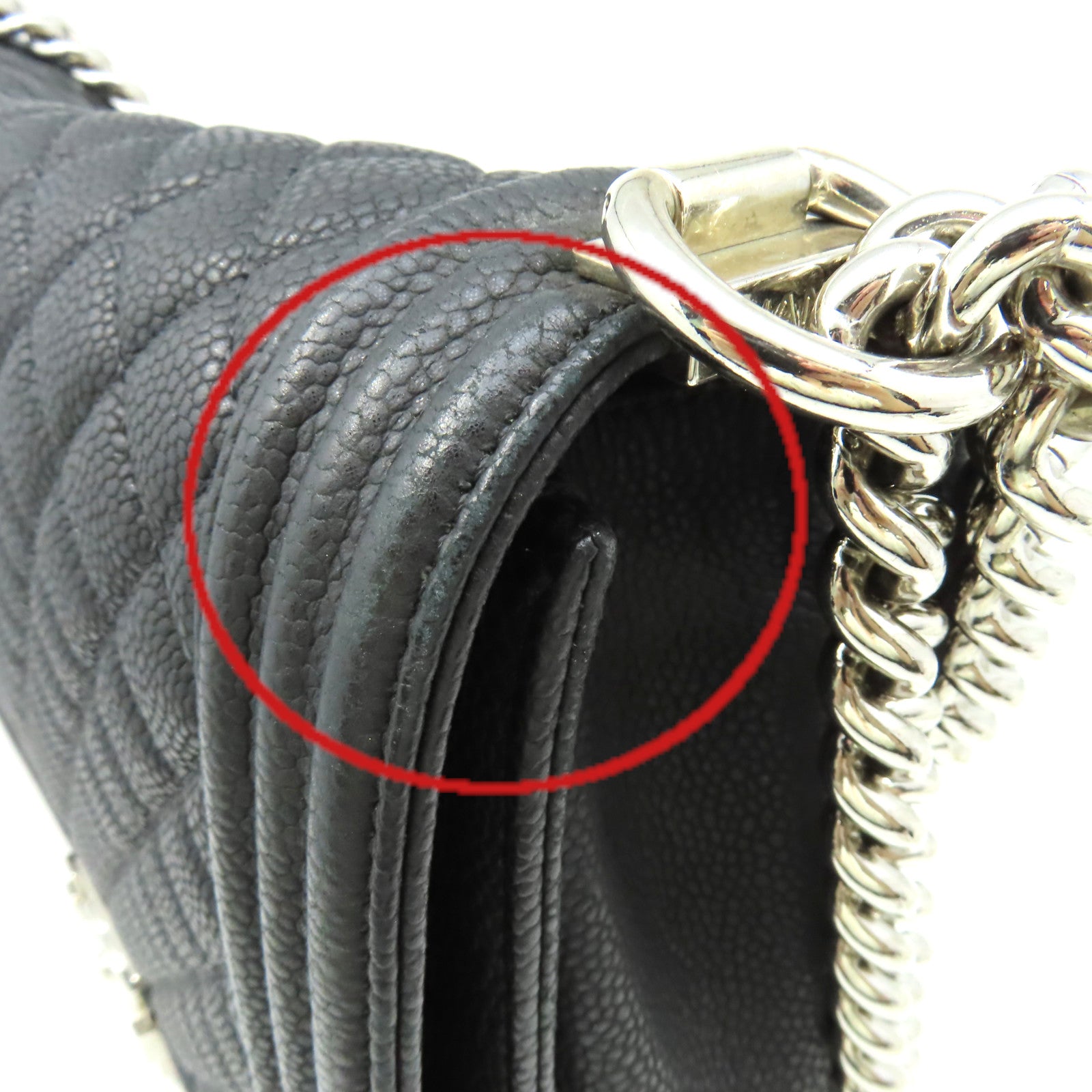 CHANEL 【清倉大減價】菱格Caviar皮革Boy Chanel Chain Shoulder Bag銀扣鏈帶肩背袋黑色