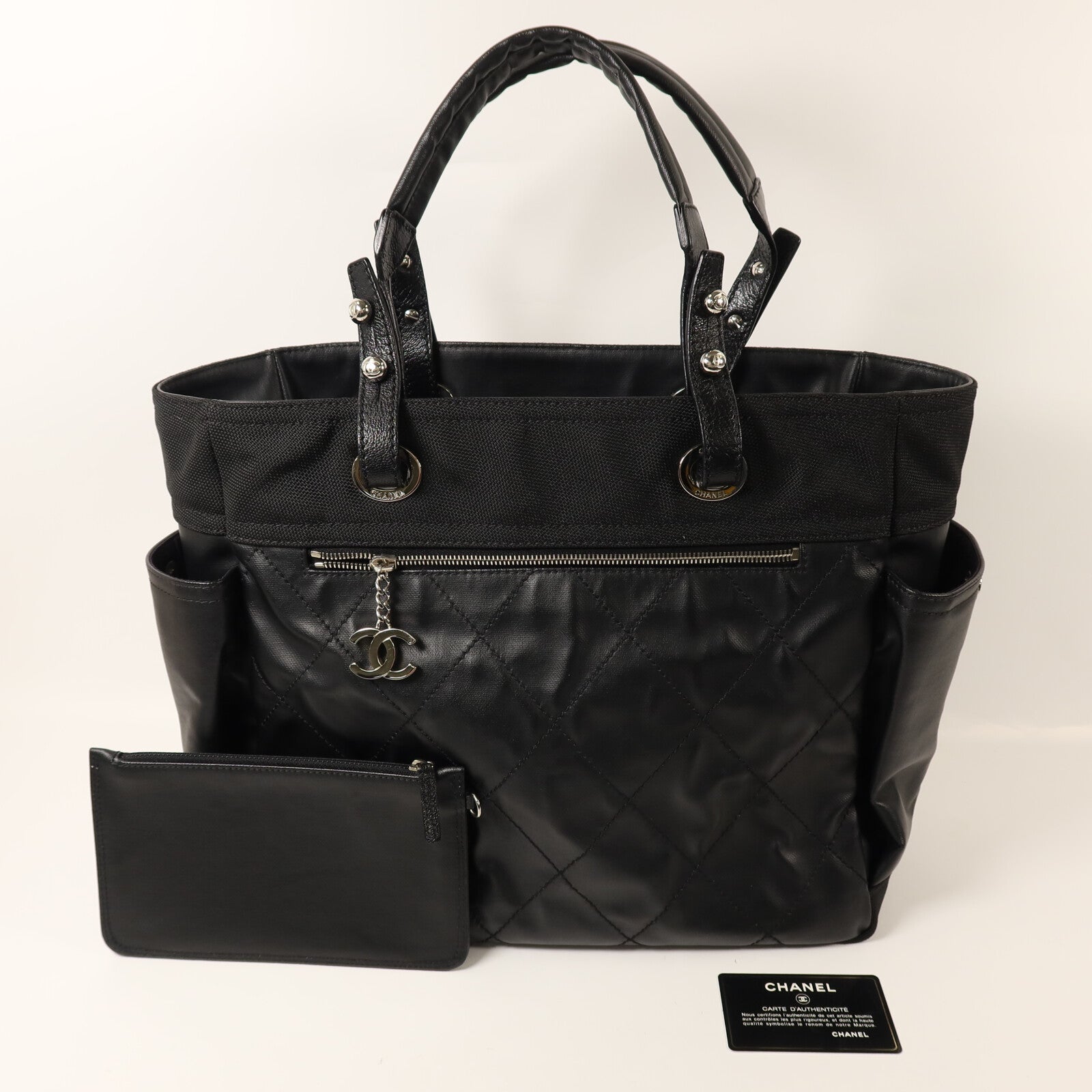 CHANEL 塗層帆布Paris-Biarritz Tote Bag銀扣手挽袋