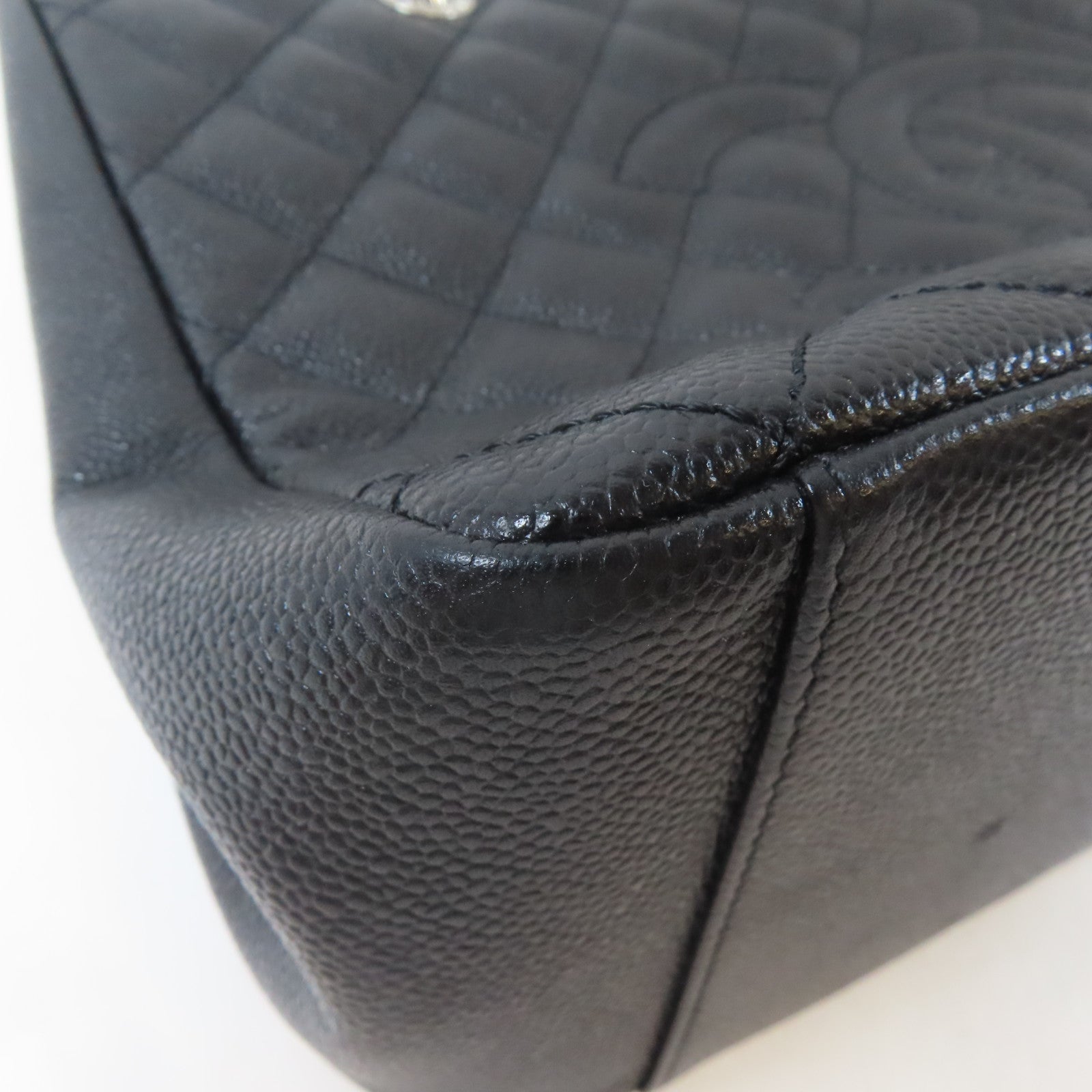 CHANEL 菱格Caviar皮革Grand Shopping Tote銀扣鏈帶肩背袋黑色