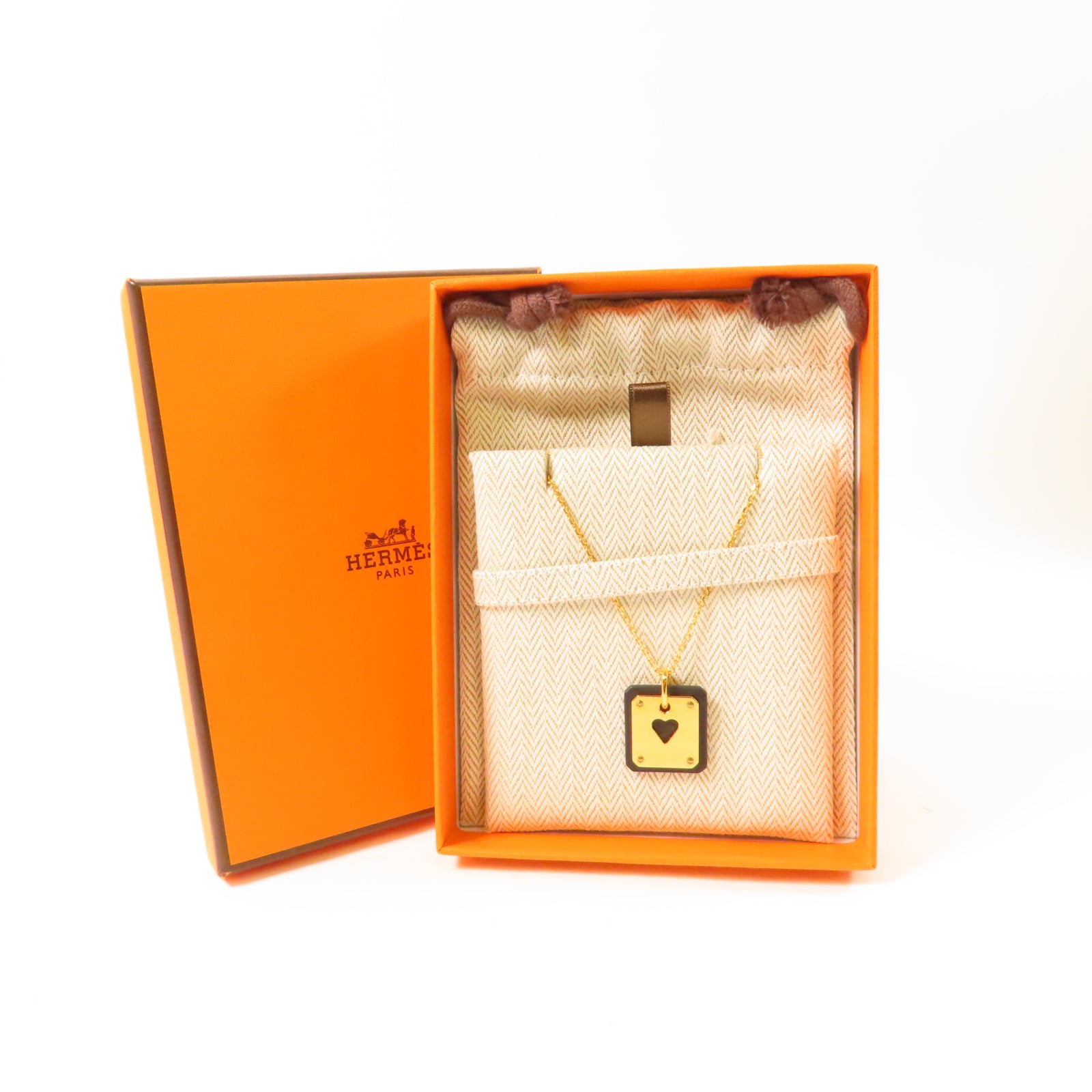 HERMES 【激減優惠】Swift皮革/金屬As De Coeur Pendant項鍊金色/黑色