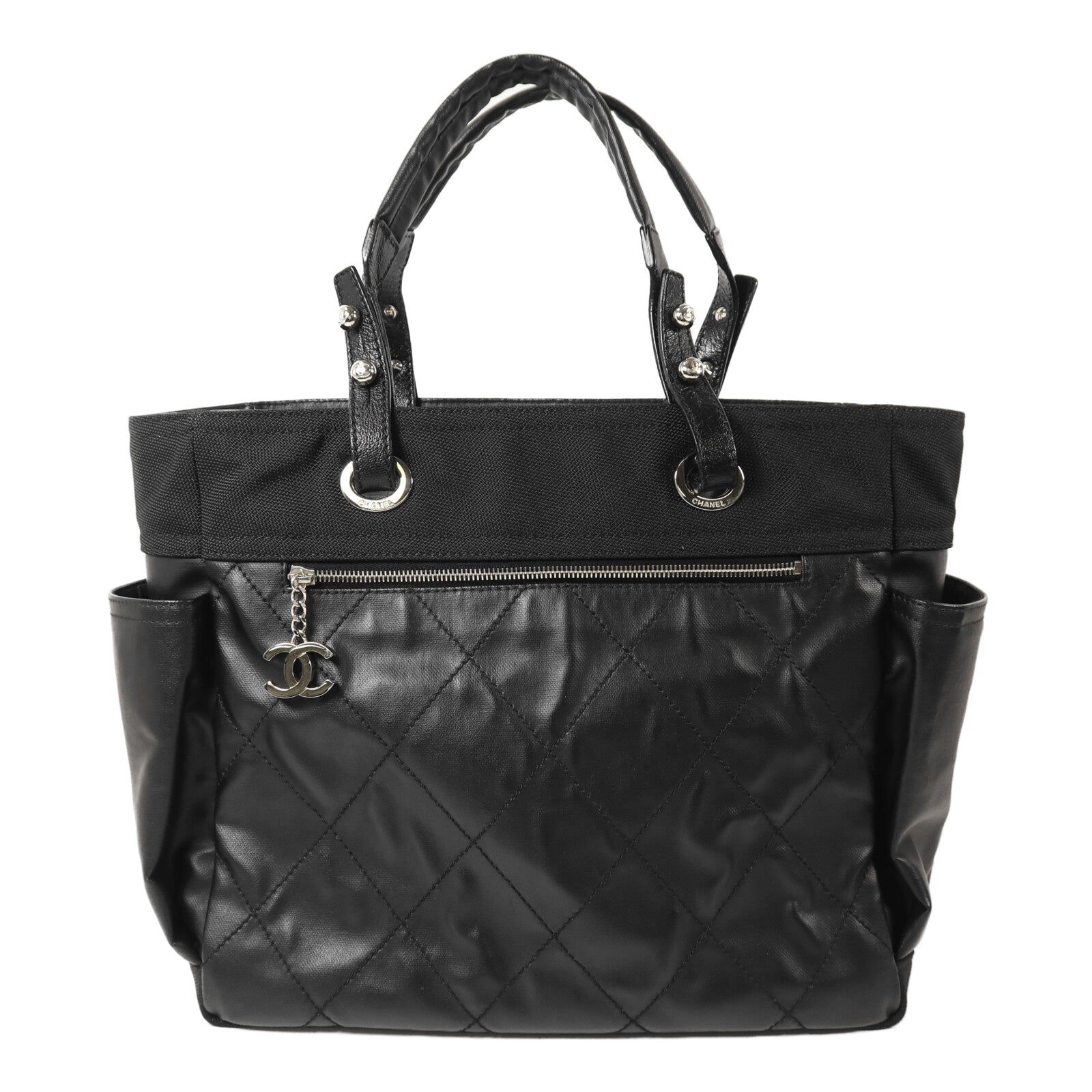 CHANEL 塗層帆布Paris-Biarritz Tote Bag銀扣手挽袋