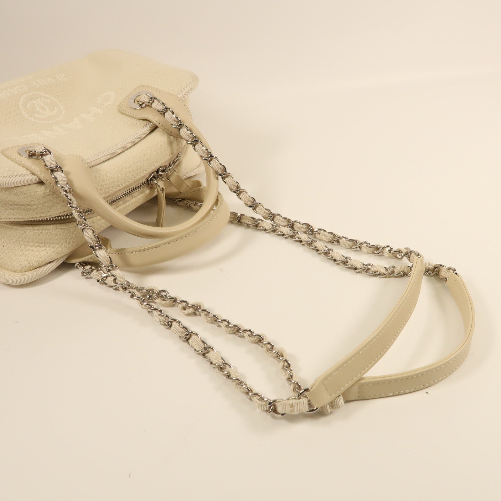 CHANEL 帆布2 Way Shoulder銀扣手挽肩背兩用袋
