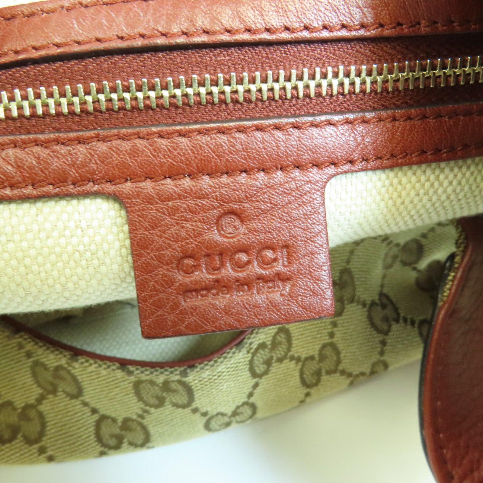 GUCCI GG GHW Tote Bag 2 Way Shoulder Bag Handbag 296851 Canvas Beige Red