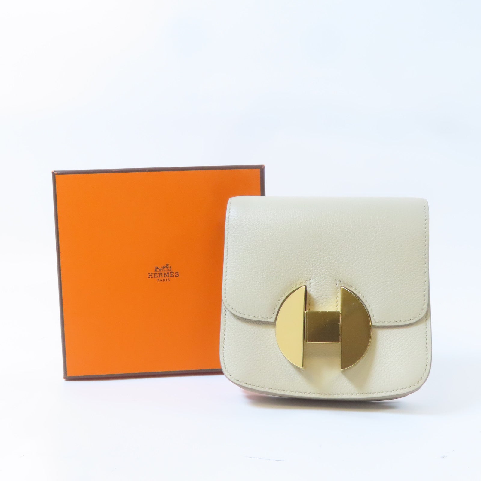 HERMES Evercolor皮革2002 Slim金扣手拿包Beton灰色