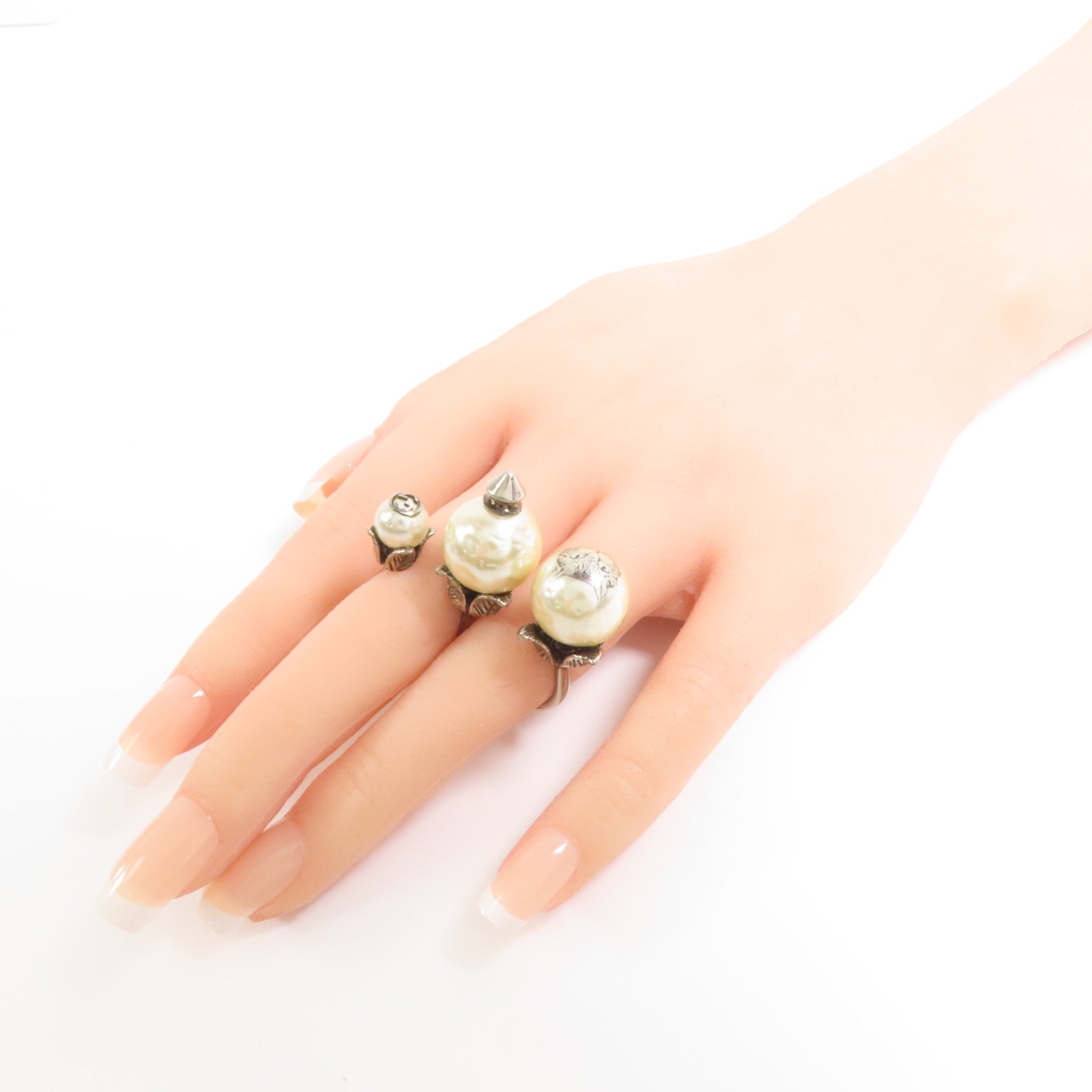 GUCCI GG 3 Pearl Multi Finger Ring Metal PVC US#4.5-5.75