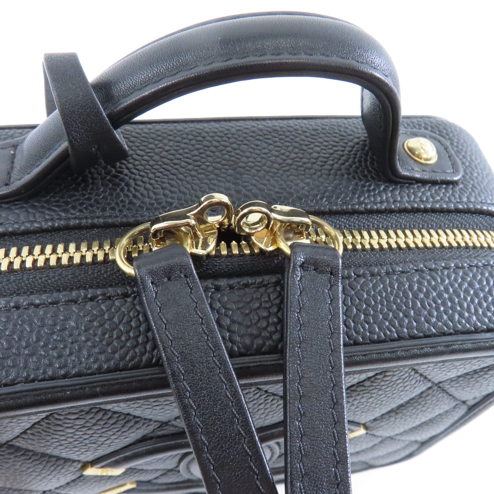 CHANEL 菱格Caviar皮革Vanity Case Small金扣手挽肩背兩用袋黑色