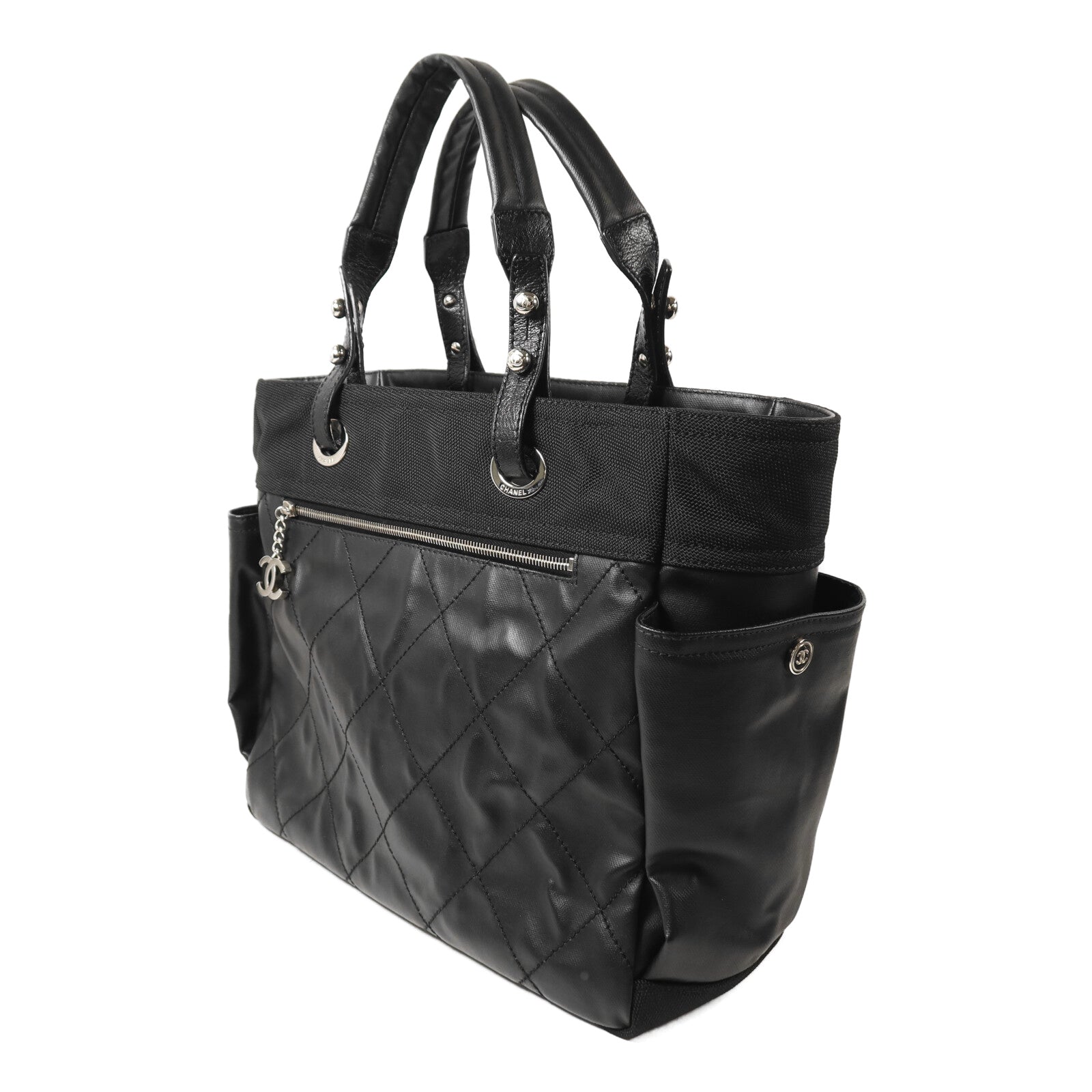 CHANEL 塗層帆布Paris-Biarritz Tote Bag銀扣手挽袋