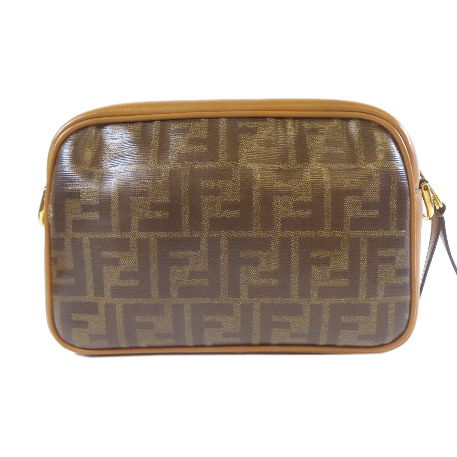 FENDI 牛皮皮革/塗層帆布Shoulder Bag金扣肩背袋啡色