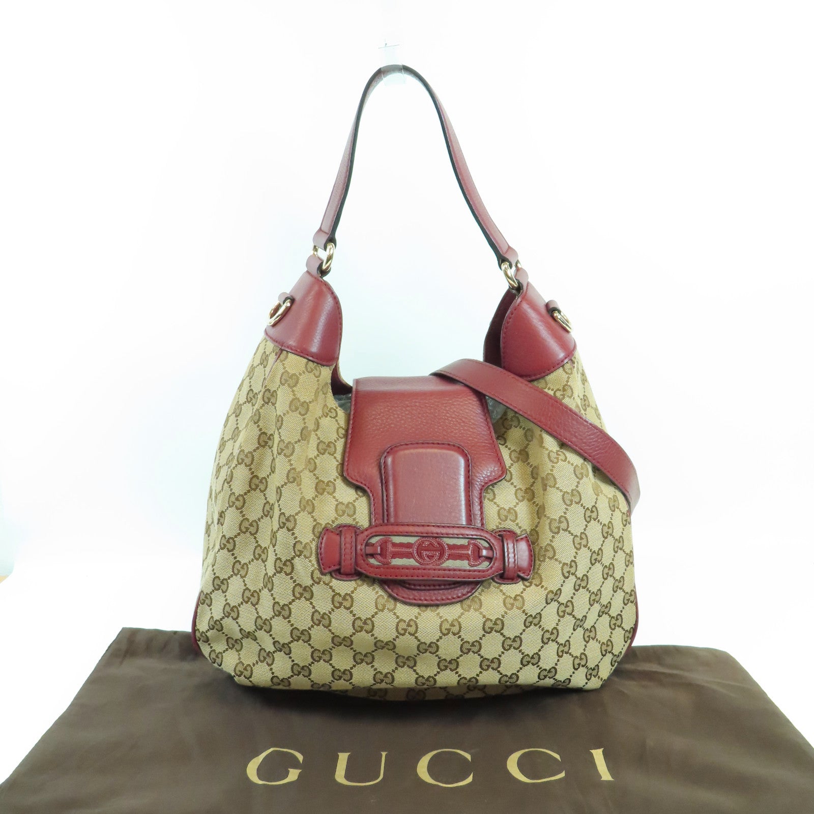 GUCCI GG GHW Tote Bag 2 Way Shoulder Bag Handbag 296851 Canvas Beige Red