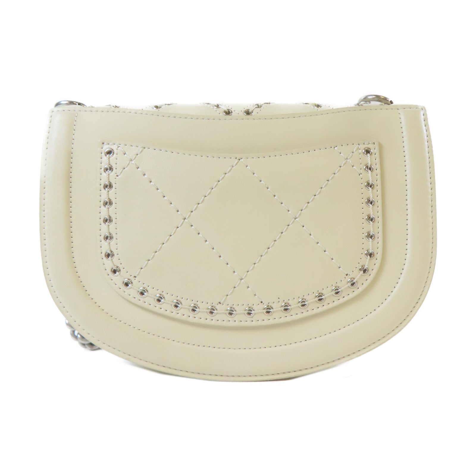 CHANEL 【激減優惠】菱格牛皮皮革Chain Shoulder銀扣鏈帶肩背袋白色