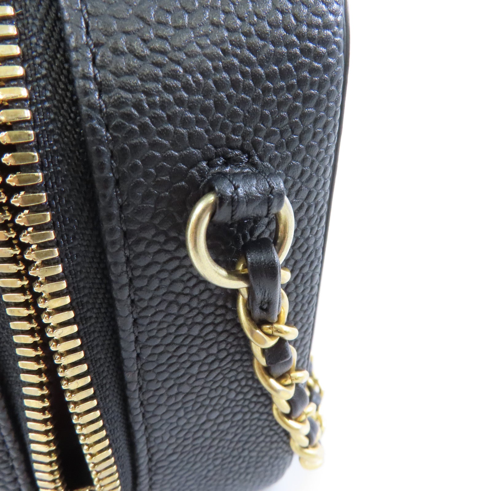 CHANEL 菱格Caviar皮革Vanity Case Small金扣手挽肩背兩用袋黑色
