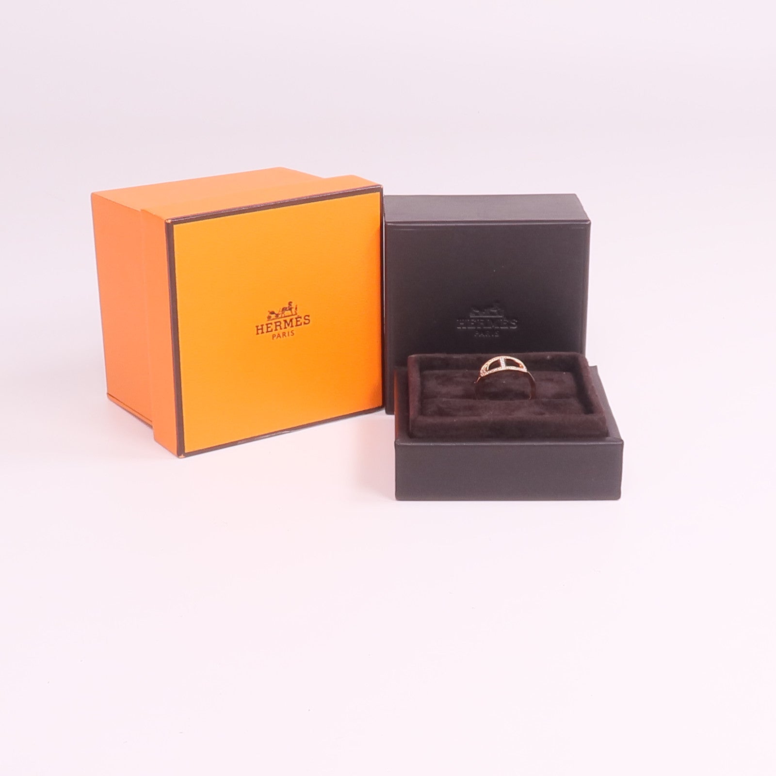 HERMES 18K玫瑰金H Bague Dancre Ring鑽石戒指
