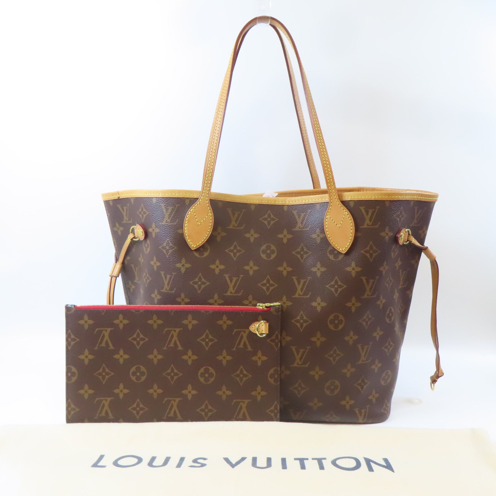 LOUIS VUITTON Monogram Neverfull MM金扣手挽袋啡色