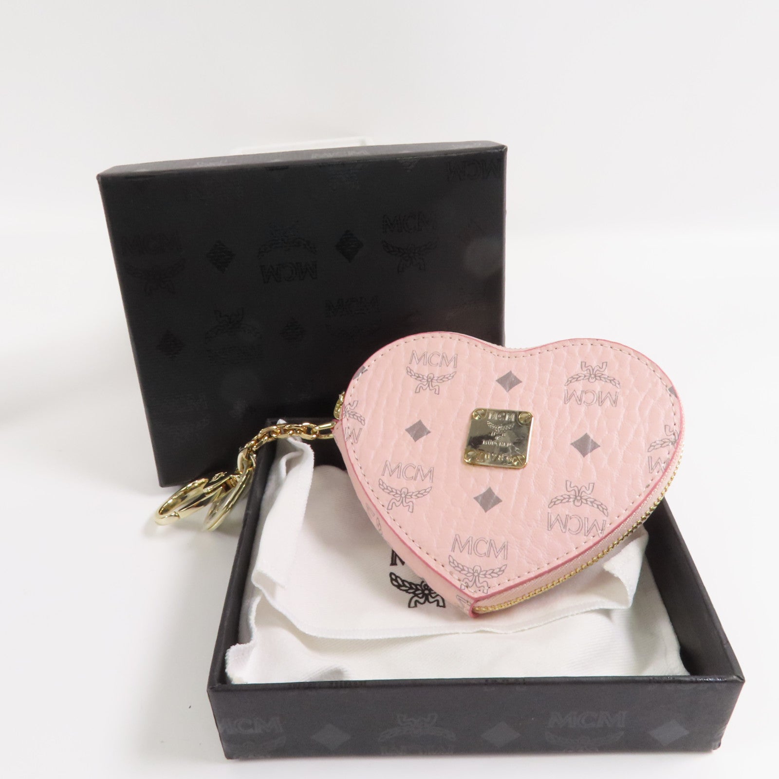 MCM 塗層帆布Pink Heart Coin Case金扣零錢包