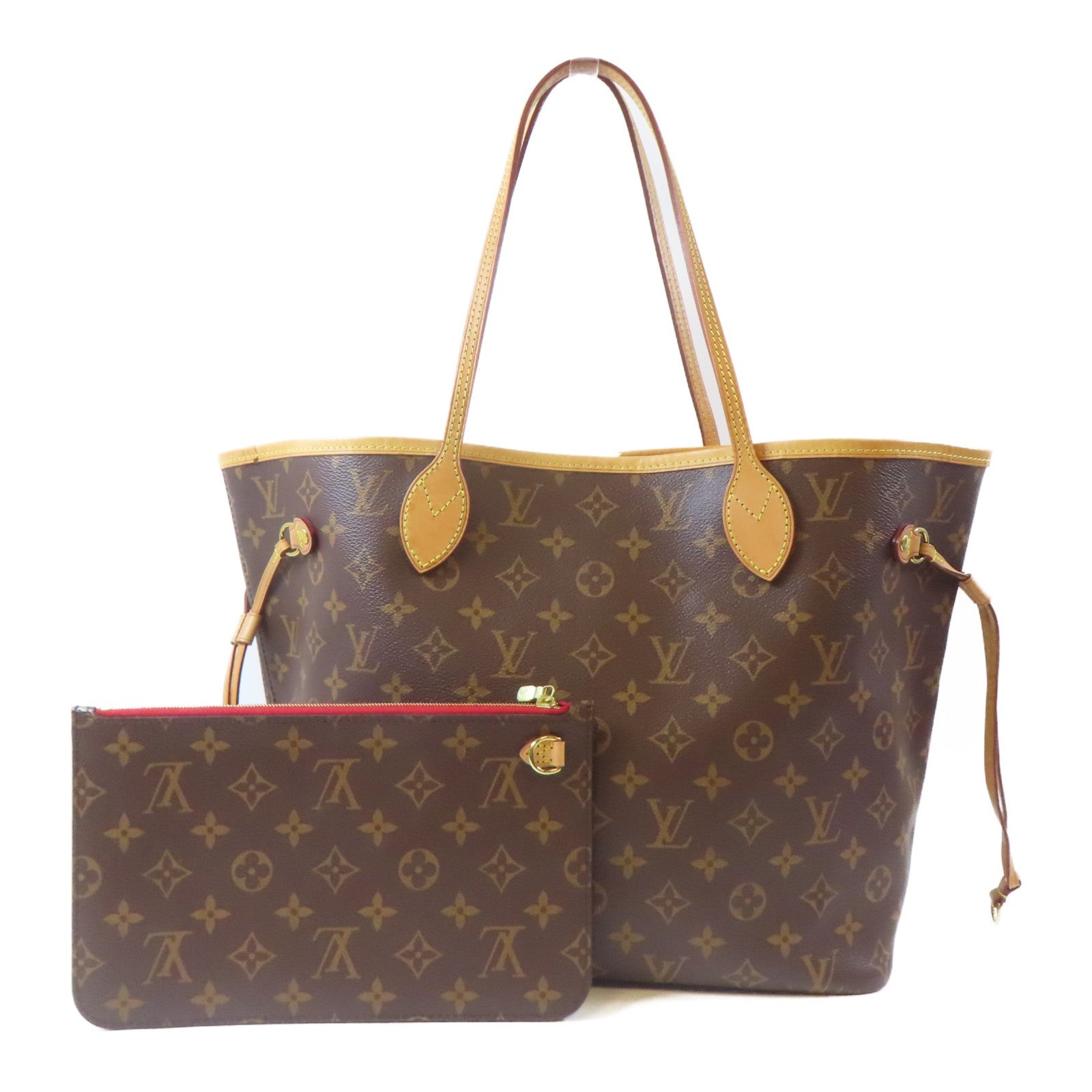 LOUIS VUITTON Monogram Neverfull MM金扣手挽袋啡色
