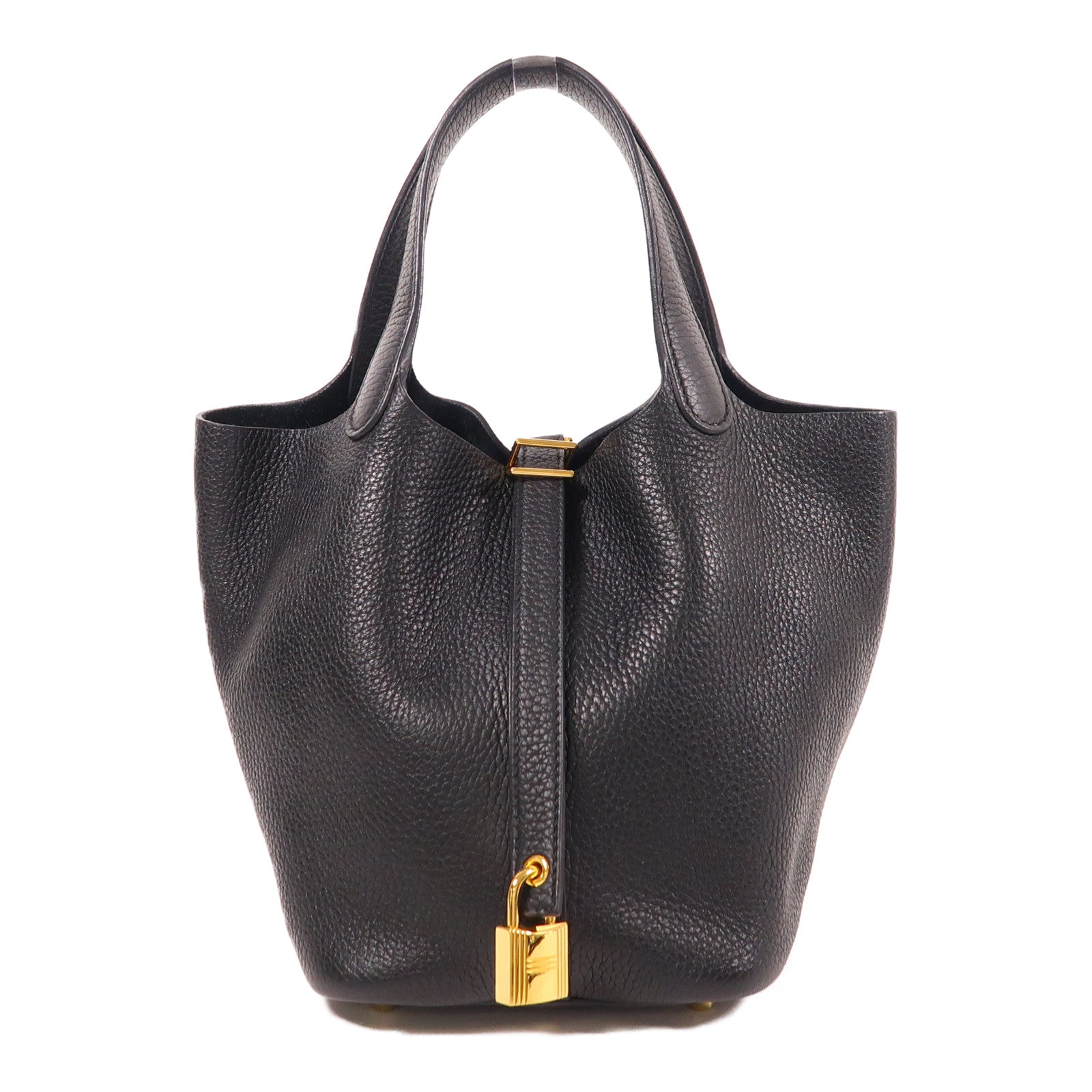 HERMES Clemence皮革Picotin PM金扣手挽袋89 Noir