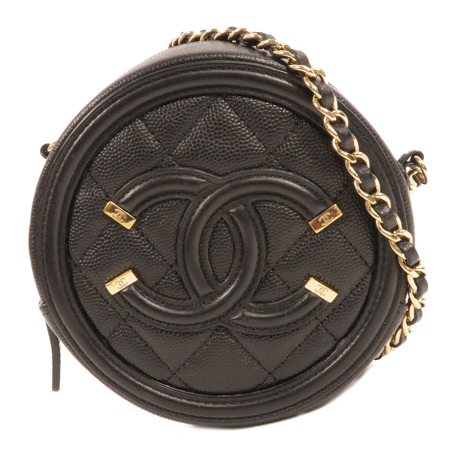 CHANEL 牛皮皮革Round CC Filigree Bag肩背袋