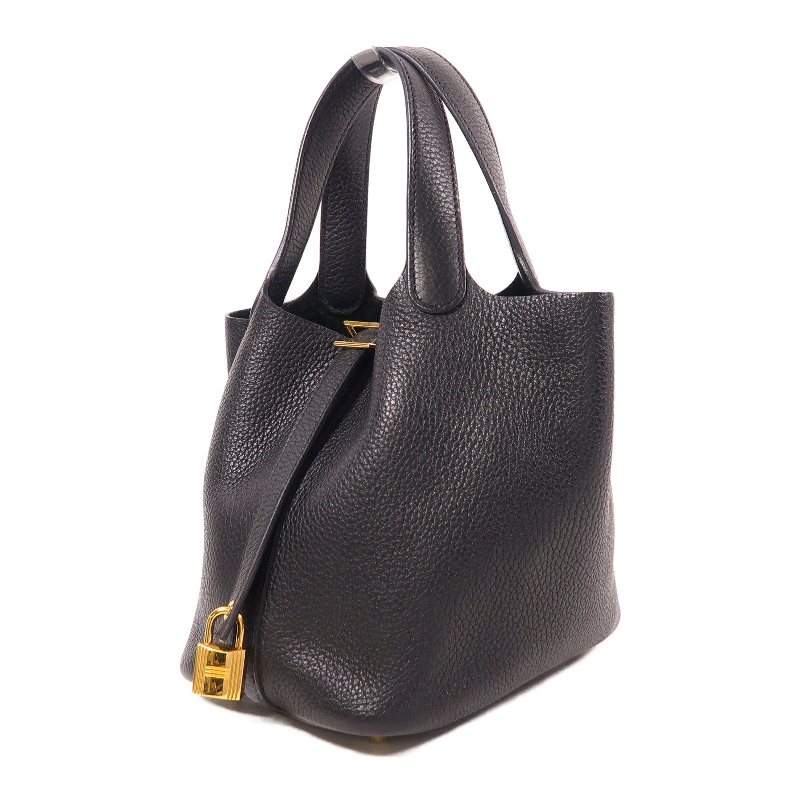 HERMES Clemence皮革Picotin PM金扣手挽袋89 Noir