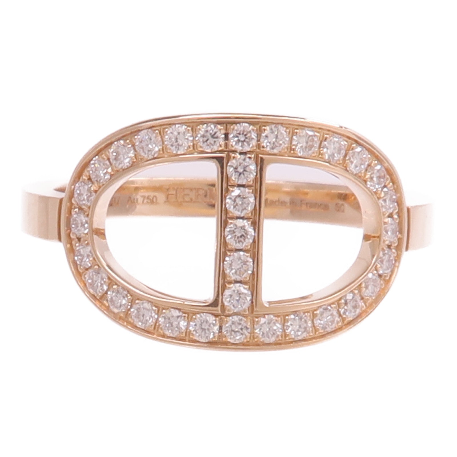 HERMES 18K玫瑰金H Bague Dancre Ring鑽石戒指
