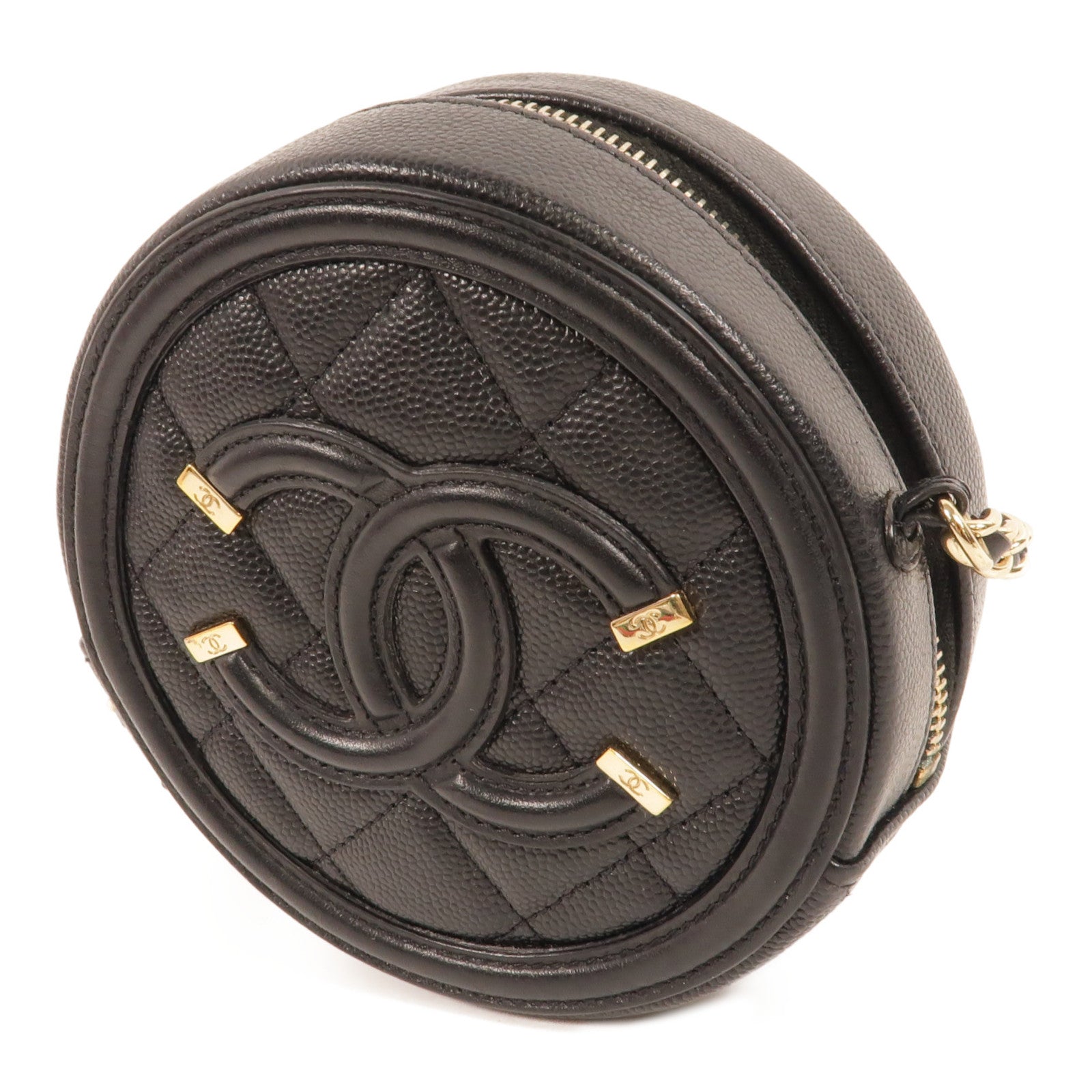 CHANEL 牛皮皮革Round CC Filigree Bag肩背袋