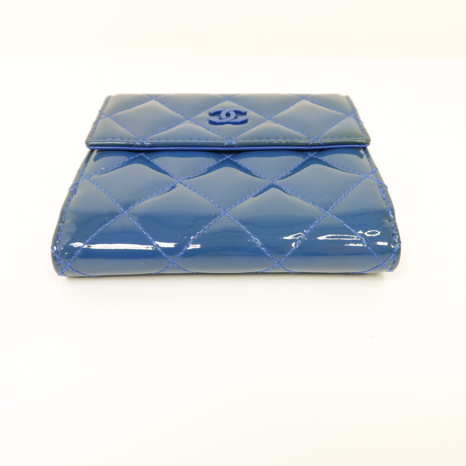 CHANEL 【激減優惠】菱格漆皮皮革Wallet銀扣錢包藍色