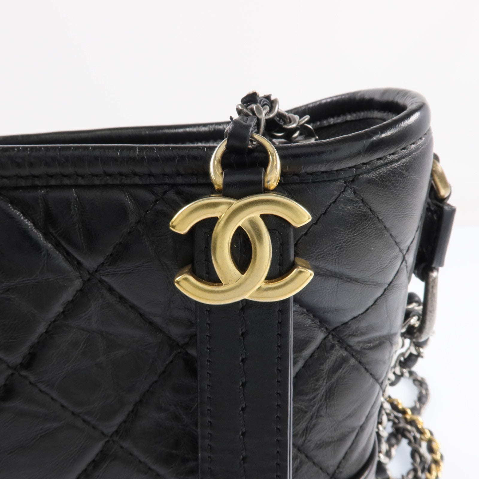 CHANEL 牛皮皮革Gabrielle Small 金銀鏈帶肩背包