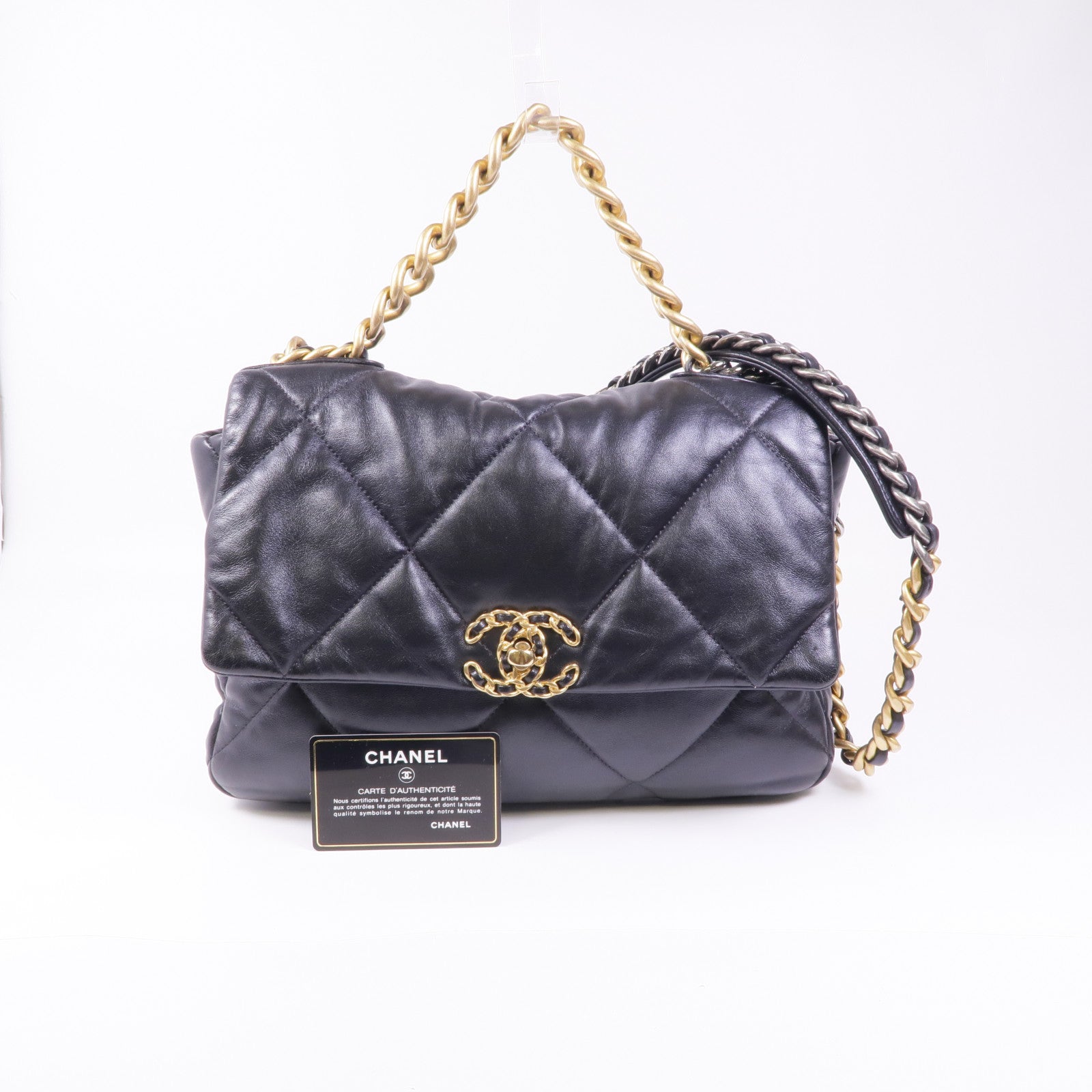 CHANEL 羊皮皮革Chanel 19金扣/銀扣手挽肩背兩用袋