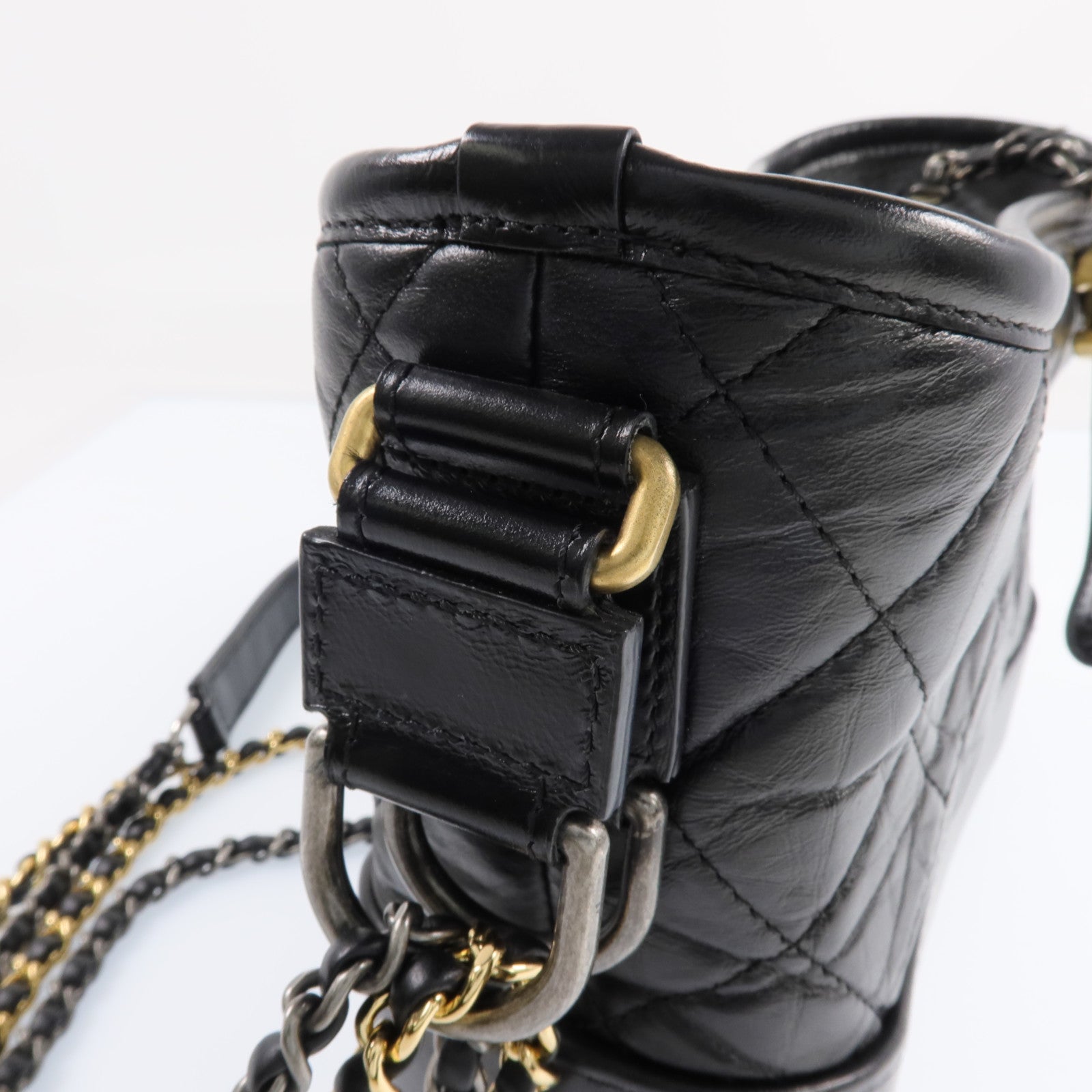 CHANEL 牛皮皮革Gabrielle Small 金銀鏈帶肩背包