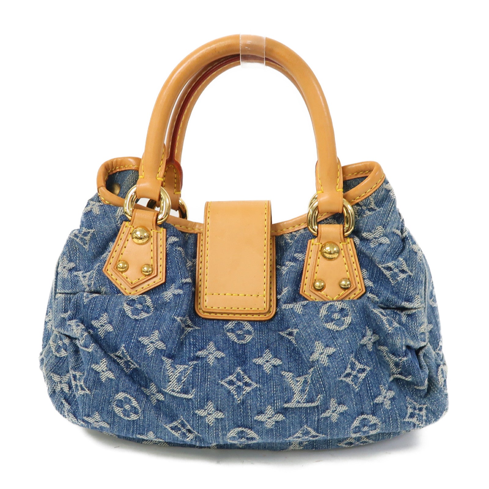 LOUIS VUITTON Monogram Denim Pleaty金扣手挽袋藍色