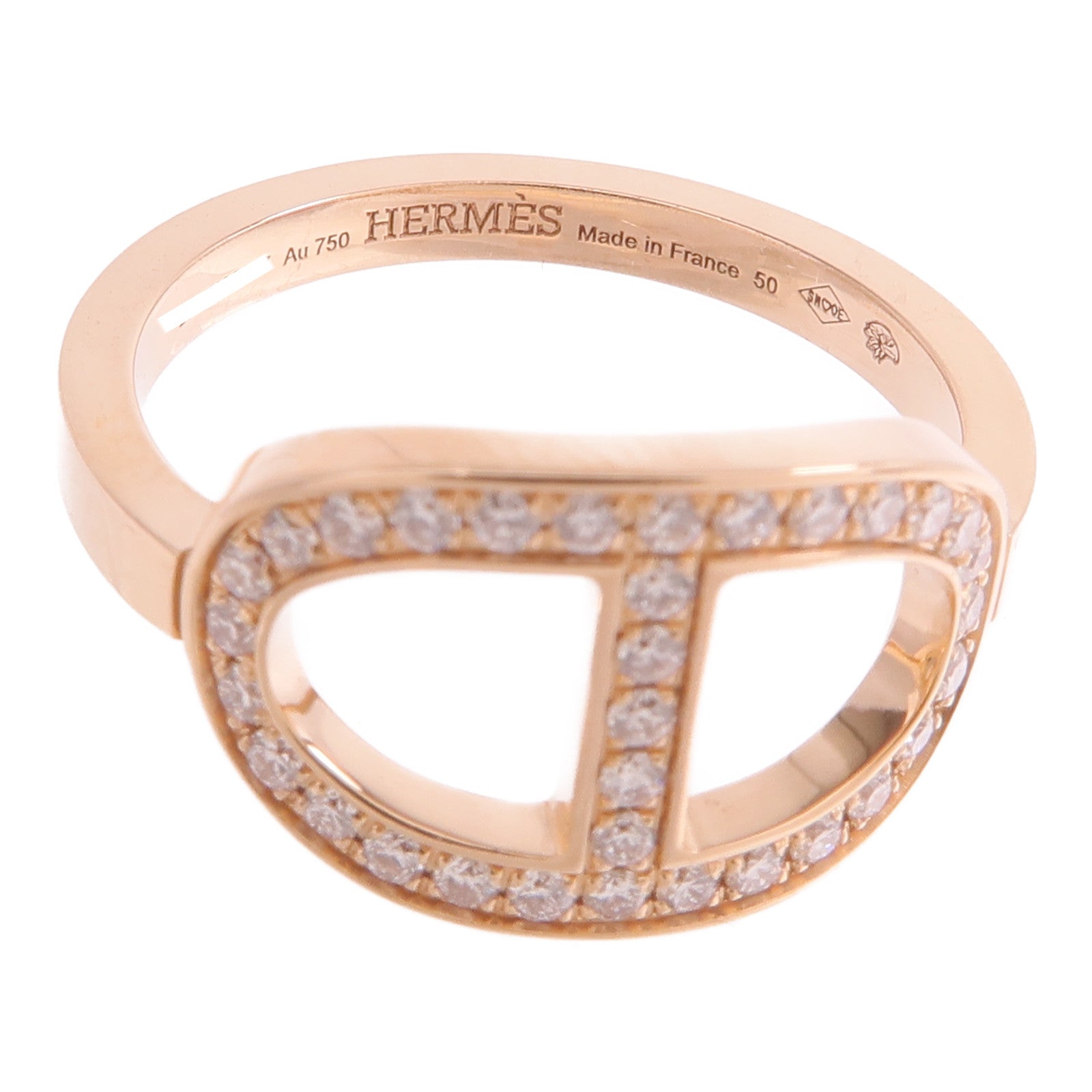 HERMES 18K玫瑰金H Bague Dancre Ring鑽石戒指