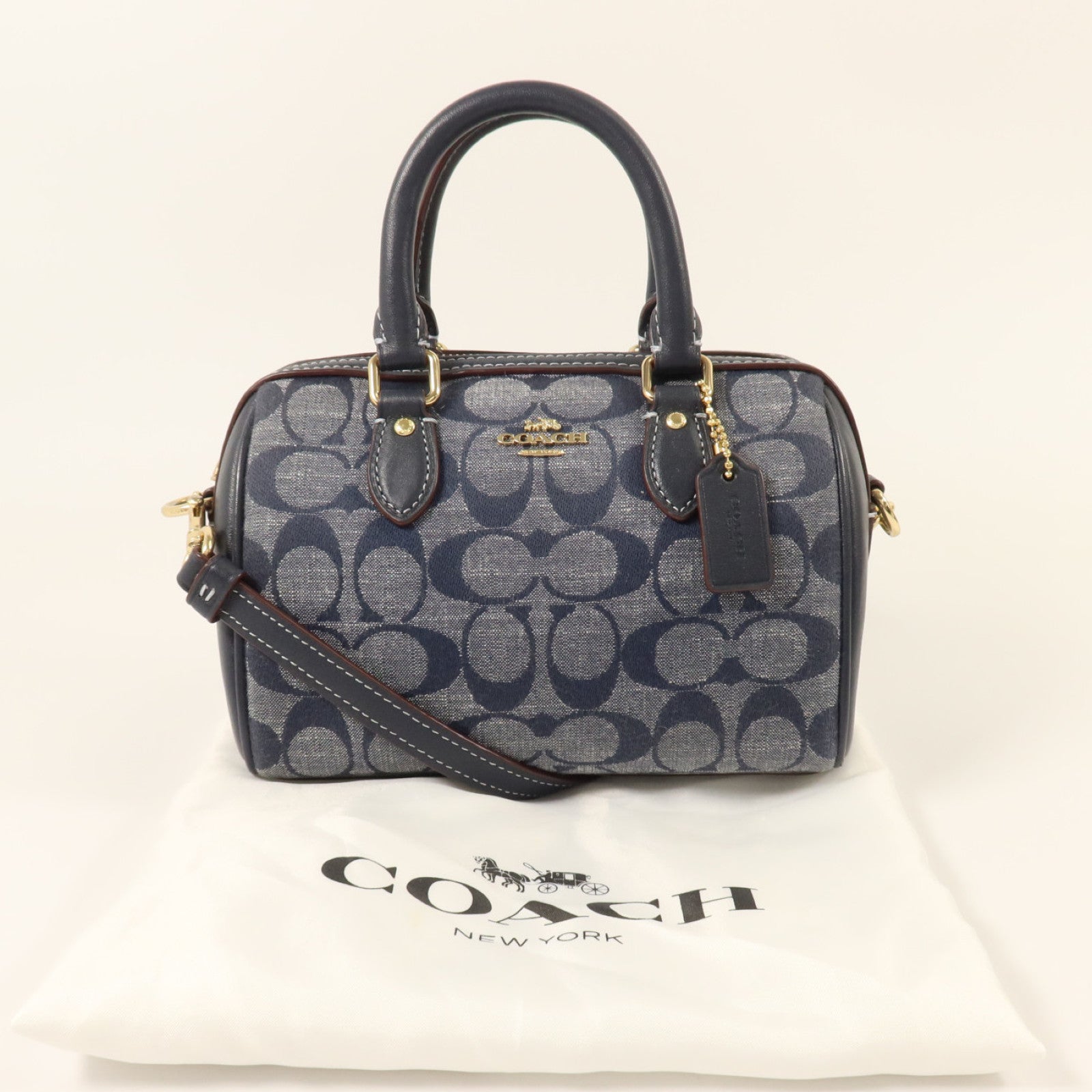 COACH 牛仔佈2Way Shoulder Bag金扣手挽肩背兩用袋