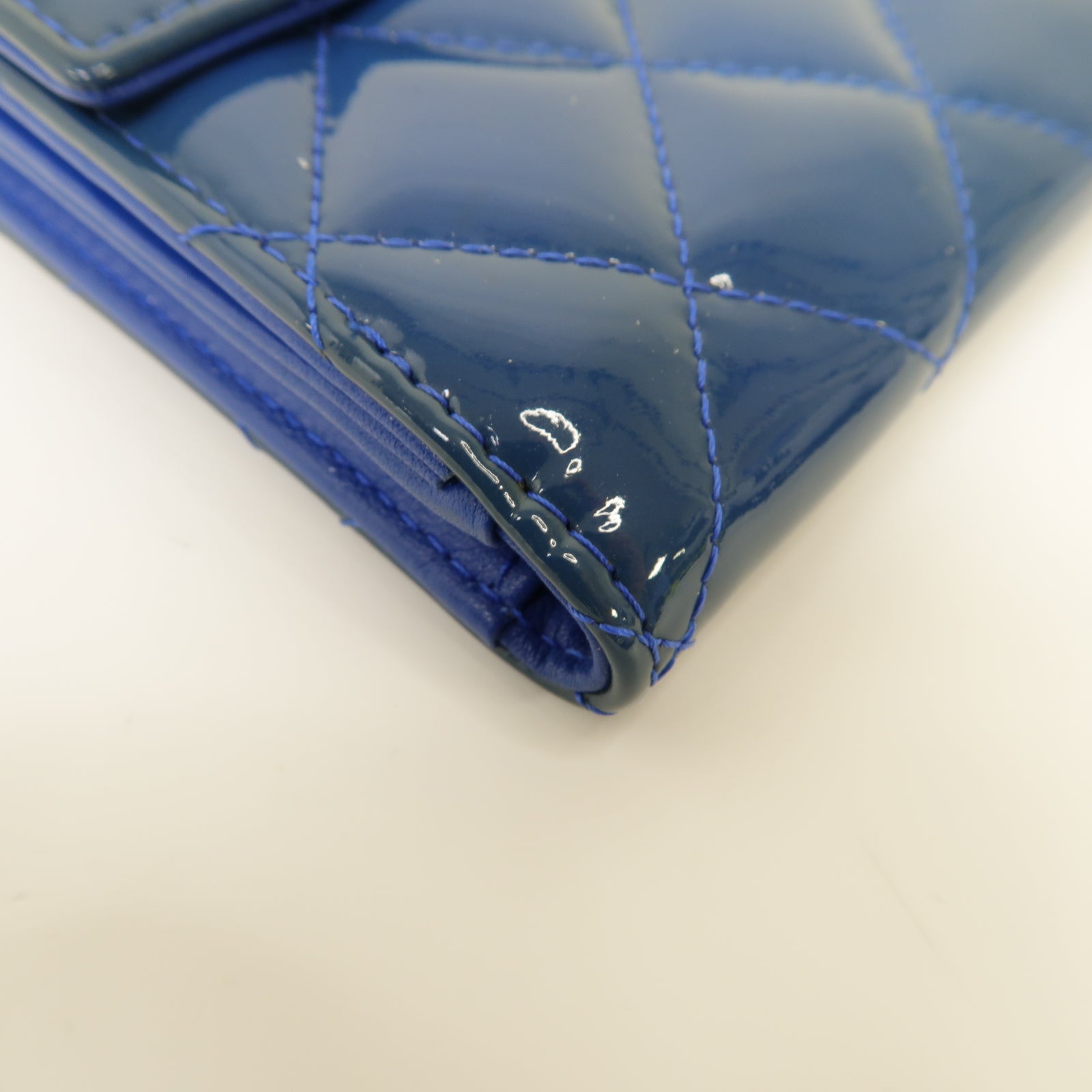 CHANEL 【激減優惠】菱格漆皮皮革Wallet銀扣錢包藍色
