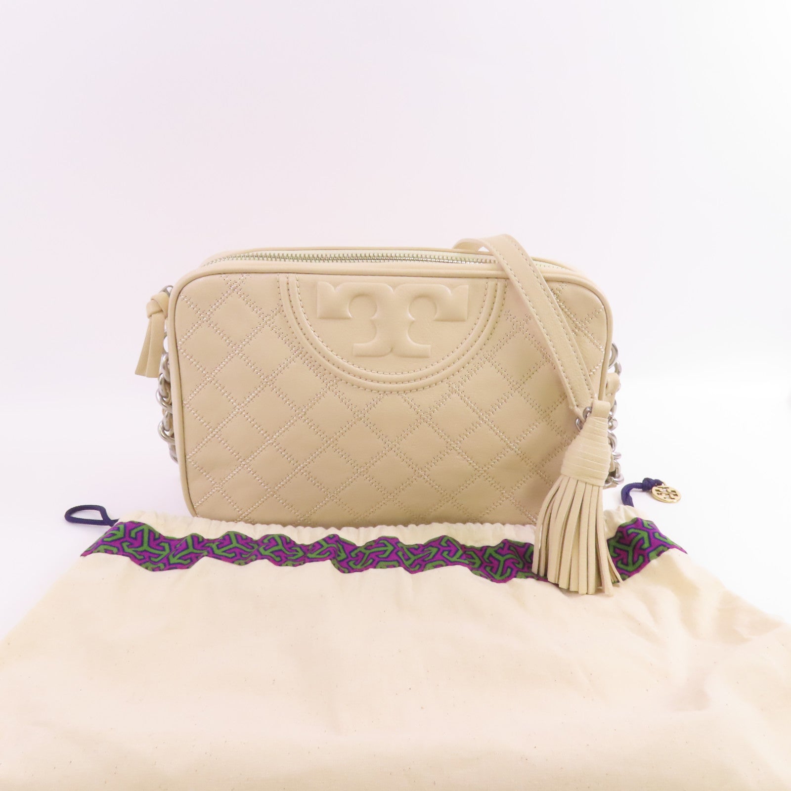 Tory Burch 牛皮皮革Shoulder Bag銀扣鏈帶肩背袋