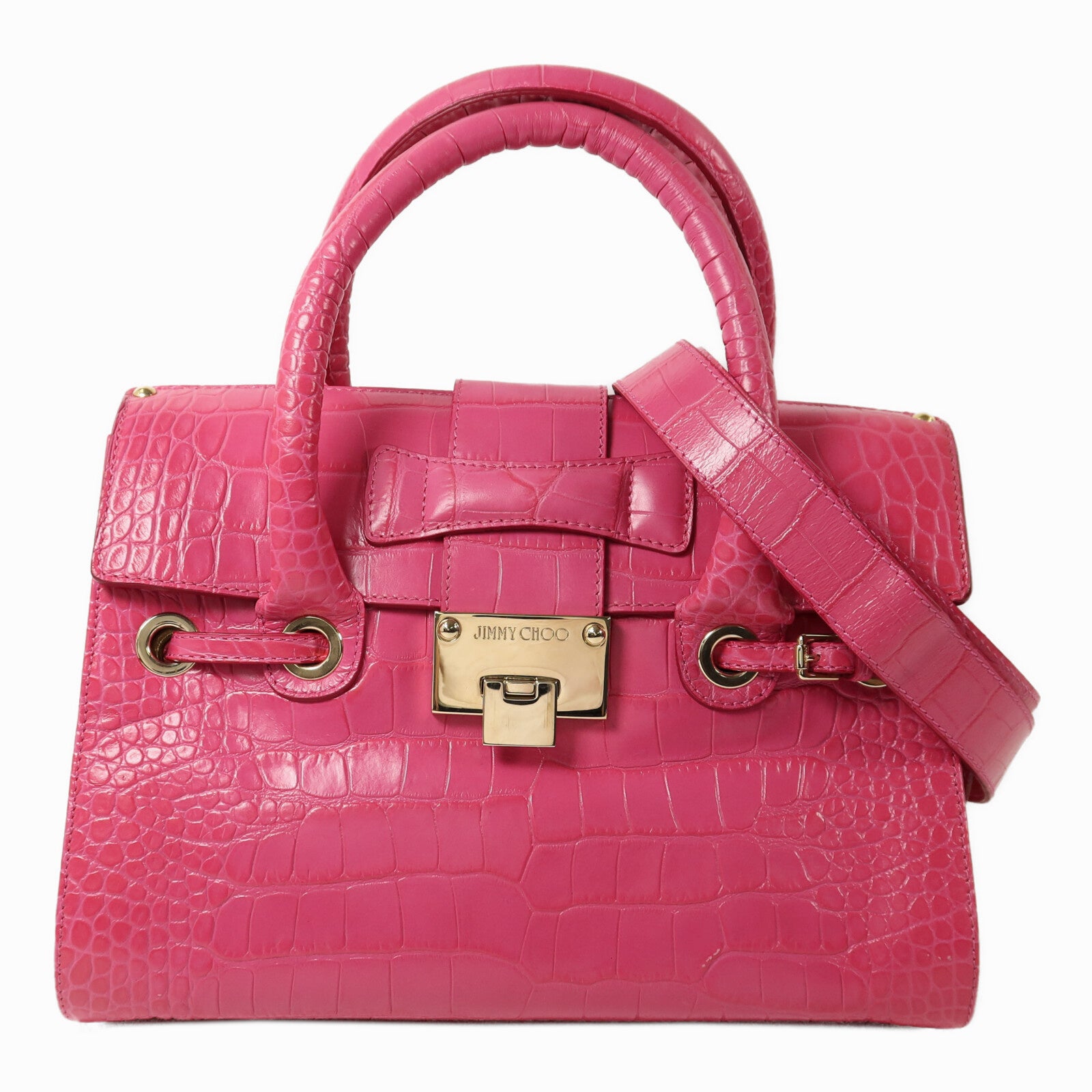 JIMMY CHOO 牛皮皮革2 Way Shoulder金扣手挽肩背兩用袋