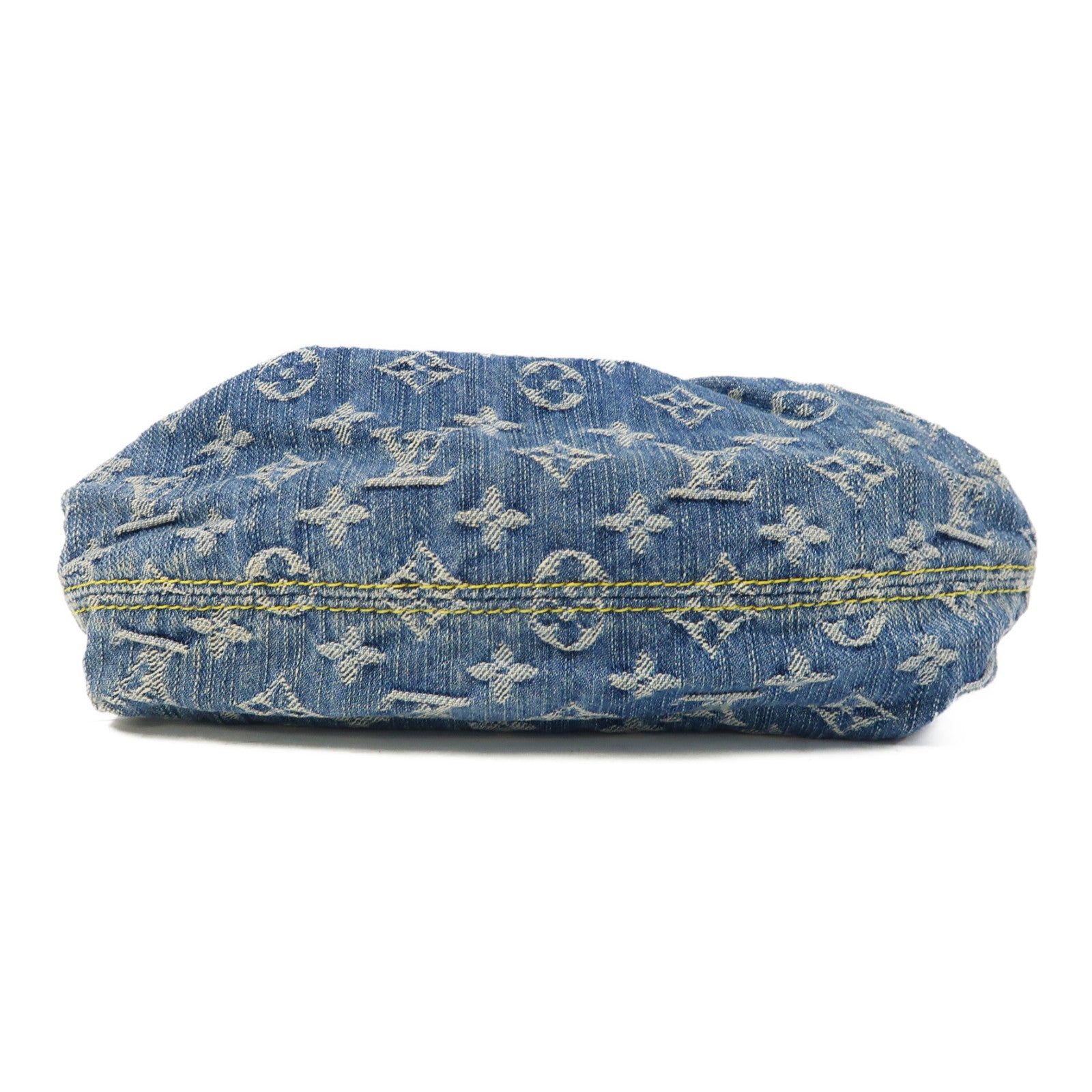 LOUIS VUITTON Monogram Denim Pleaty金扣手挽袋藍色