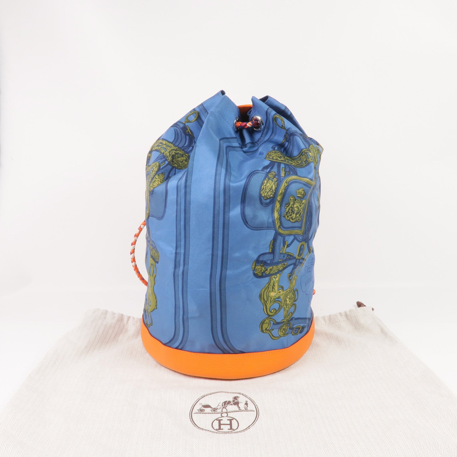 HERMES 絲質/牛皮皮革Soie Cool Backpack銀扣背包