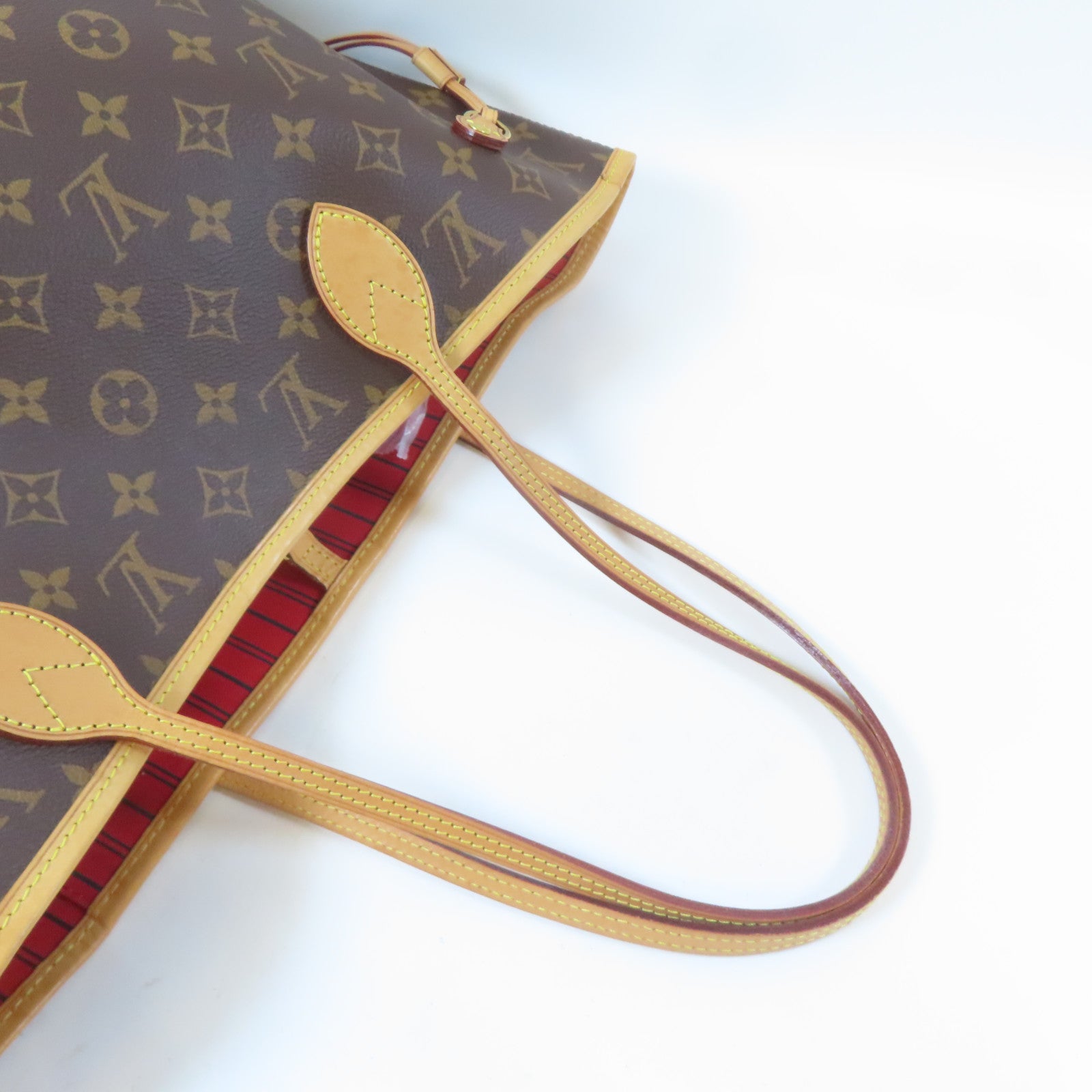 LOUIS VUITTON Monogram Neverfull MM金扣手挽袋啡色