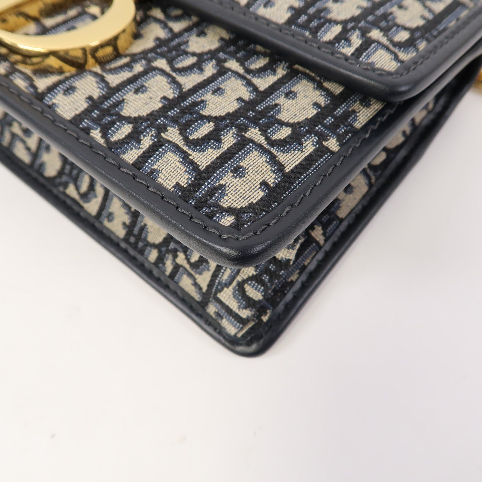 Dior Oblique帆布30 Montaigne金扣鏈帶肩背袋深藍色