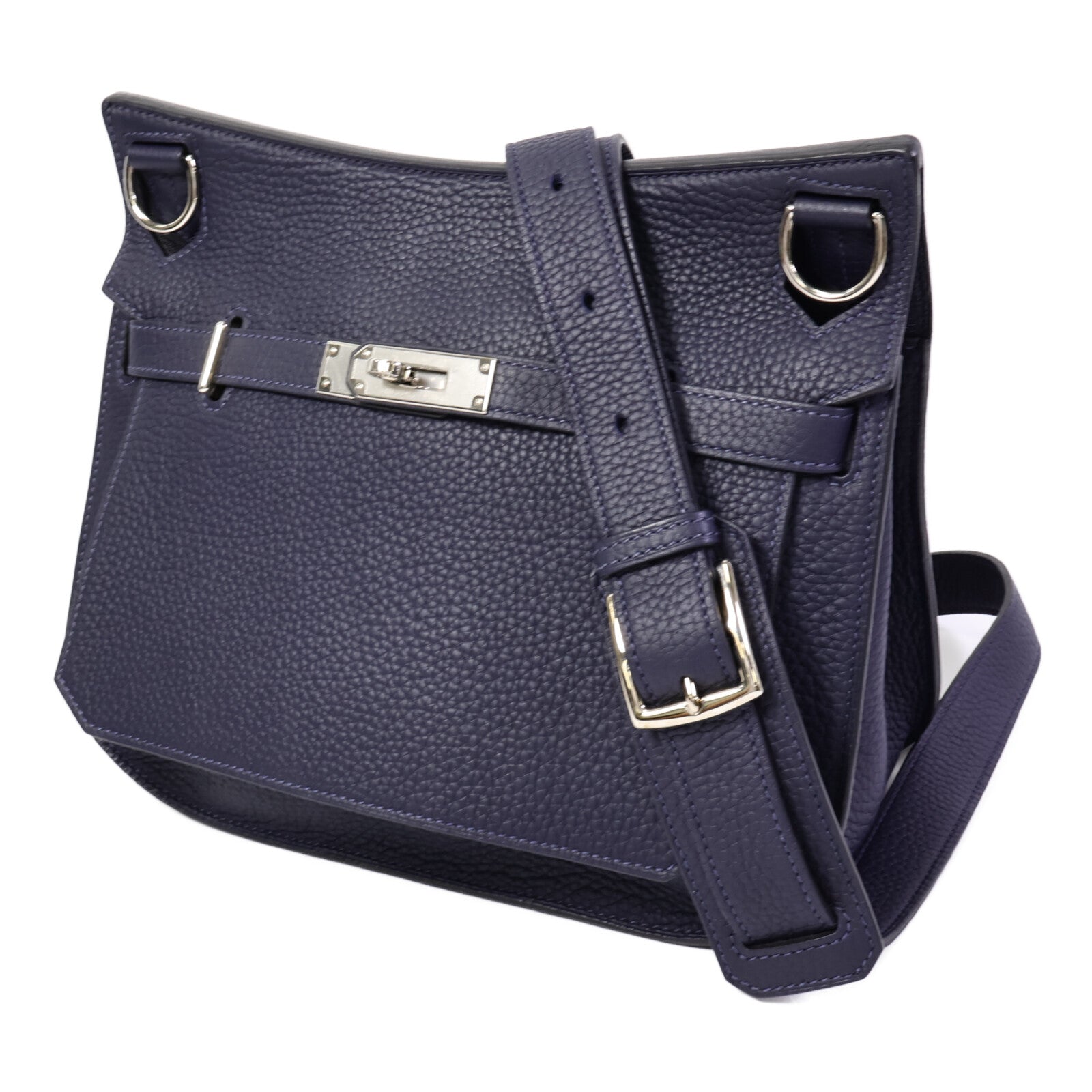 HERMES Clemence皮革Jypsiere 28肩背袋Blue Nuit