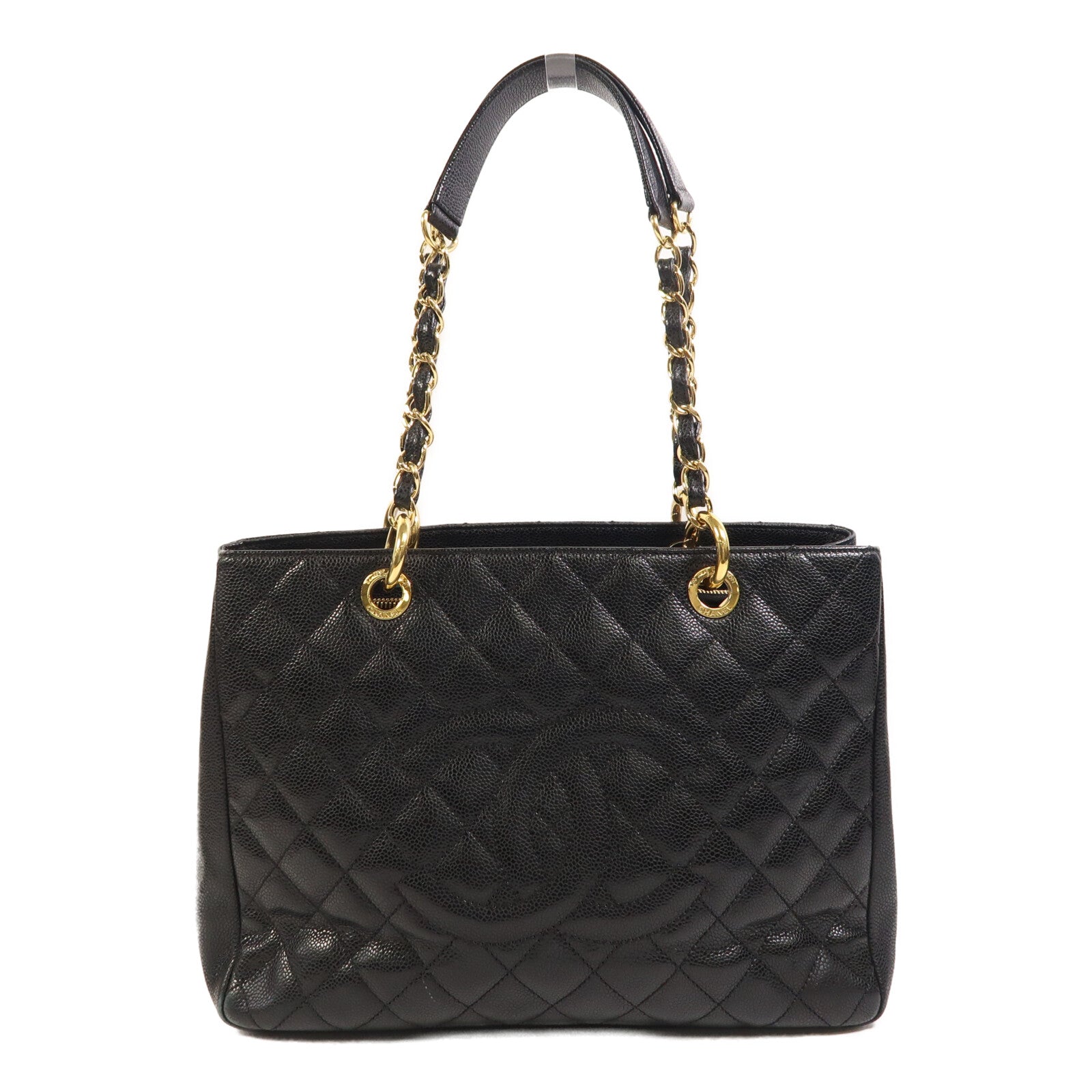 CHANEL 牛皮皮革GST Grand Shopping Tote Bag金扣鏈帶肩背袋