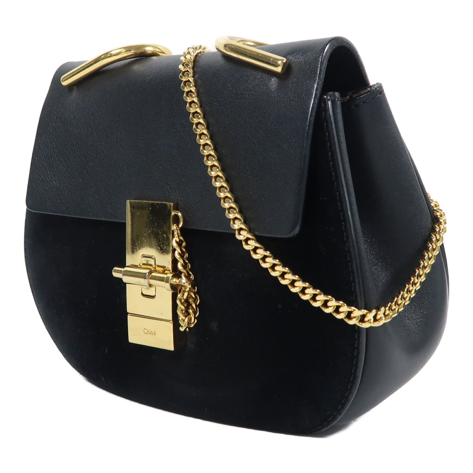 Chloe 牛皮皮革Drew Bag金扣鏈帶肩背袋黑色