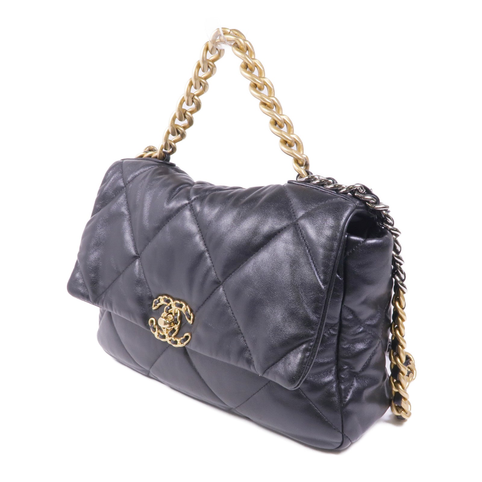 CHANEL 羊皮皮革Chanel 19金扣/銀扣手挽肩背兩用袋