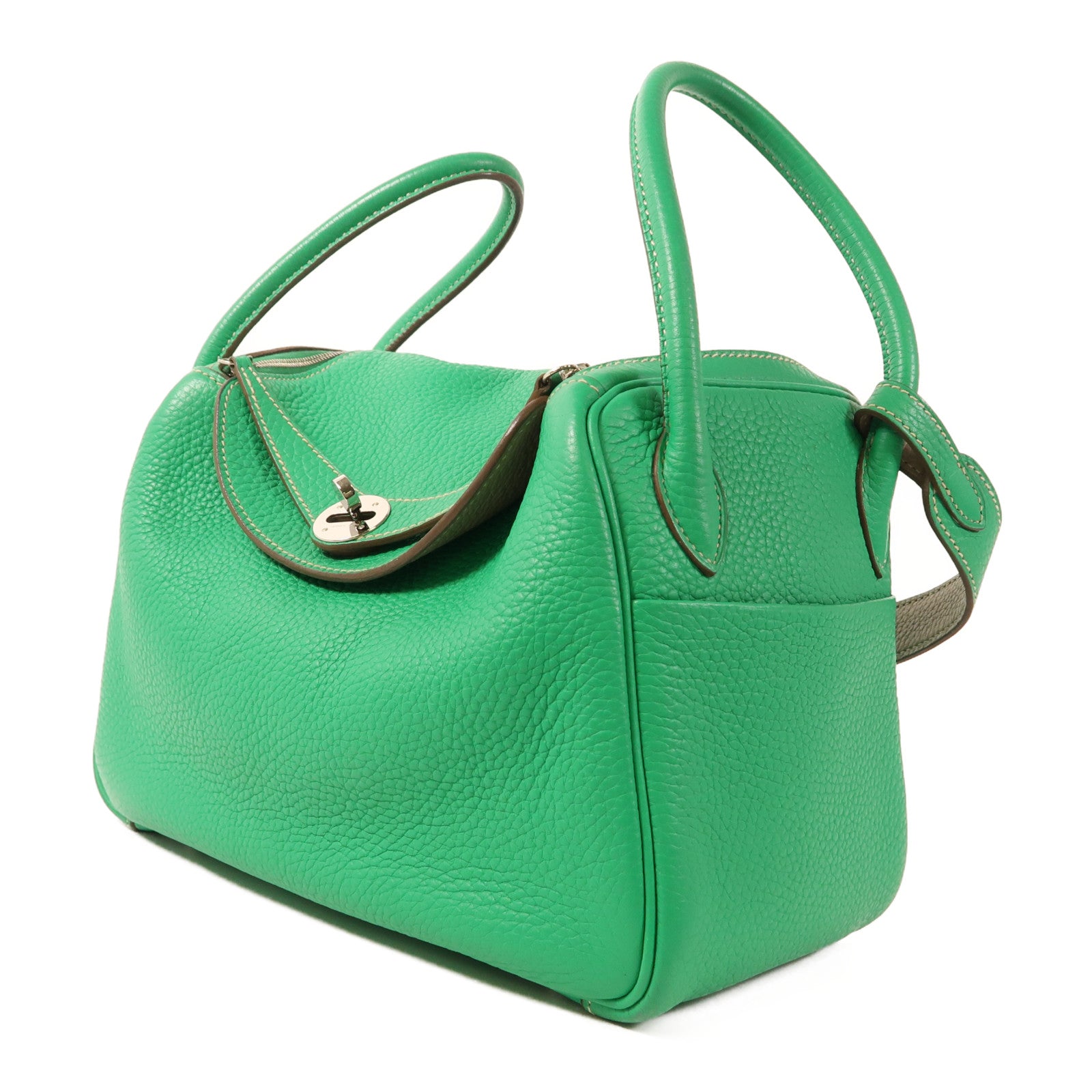 HERMES Clemence皮革Lindy 26銀扣手挽肩背兩用袋Menthe