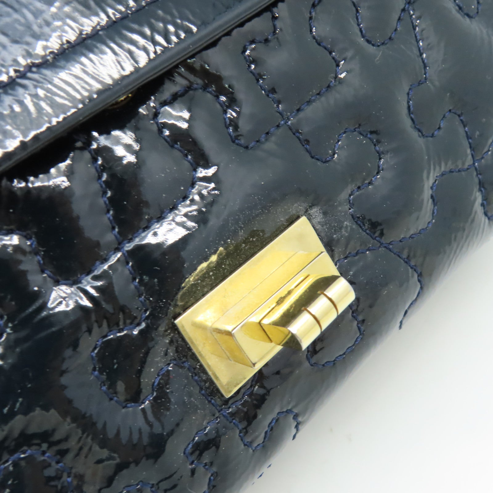 CHANEL 漆皮皮革Chain Shoulder Bag金扣鏈帶肩背袋綠藍色
