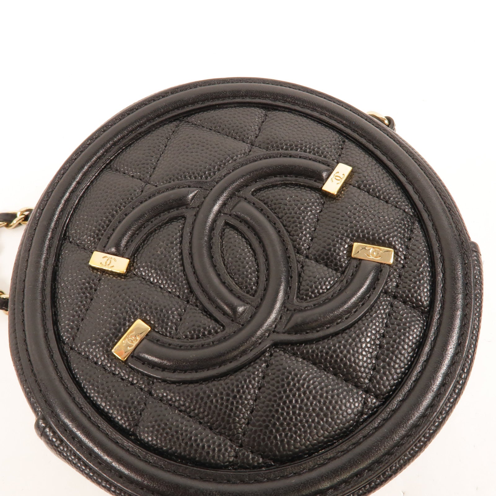CHANEL 牛皮皮革Round CC Filigree Bag肩背袋