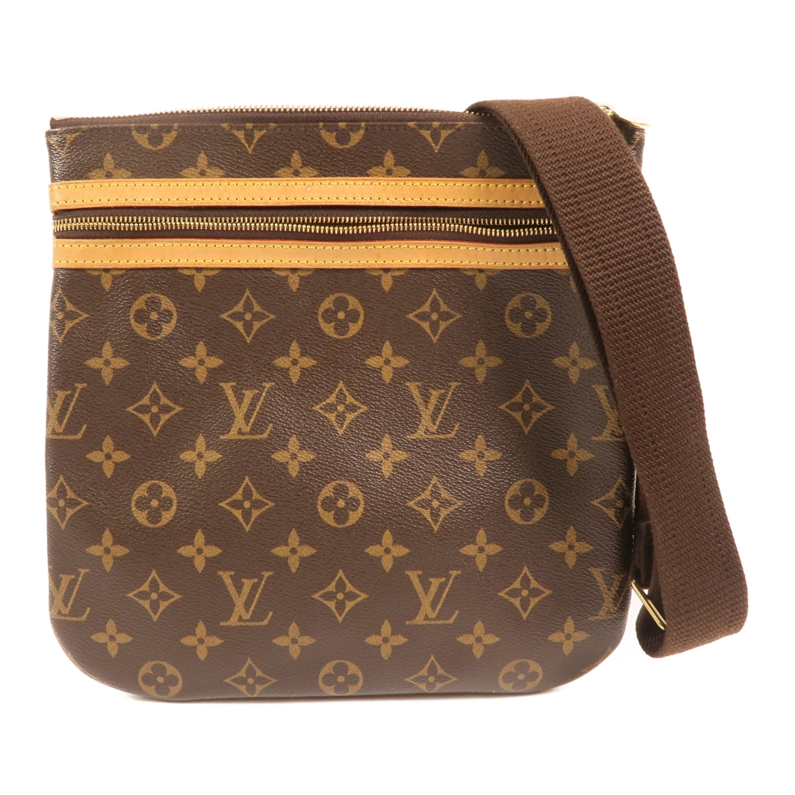 LOUIS VUITTON Monogram Pochette Bosphore金扣肩背袋棕色