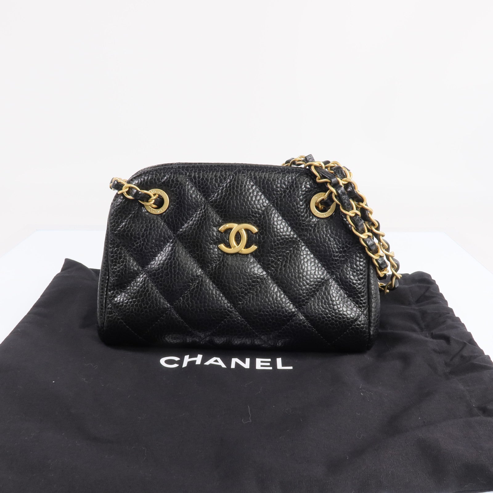 CHANEL 牛皮皮革Bowling Bag金扣肩背袋